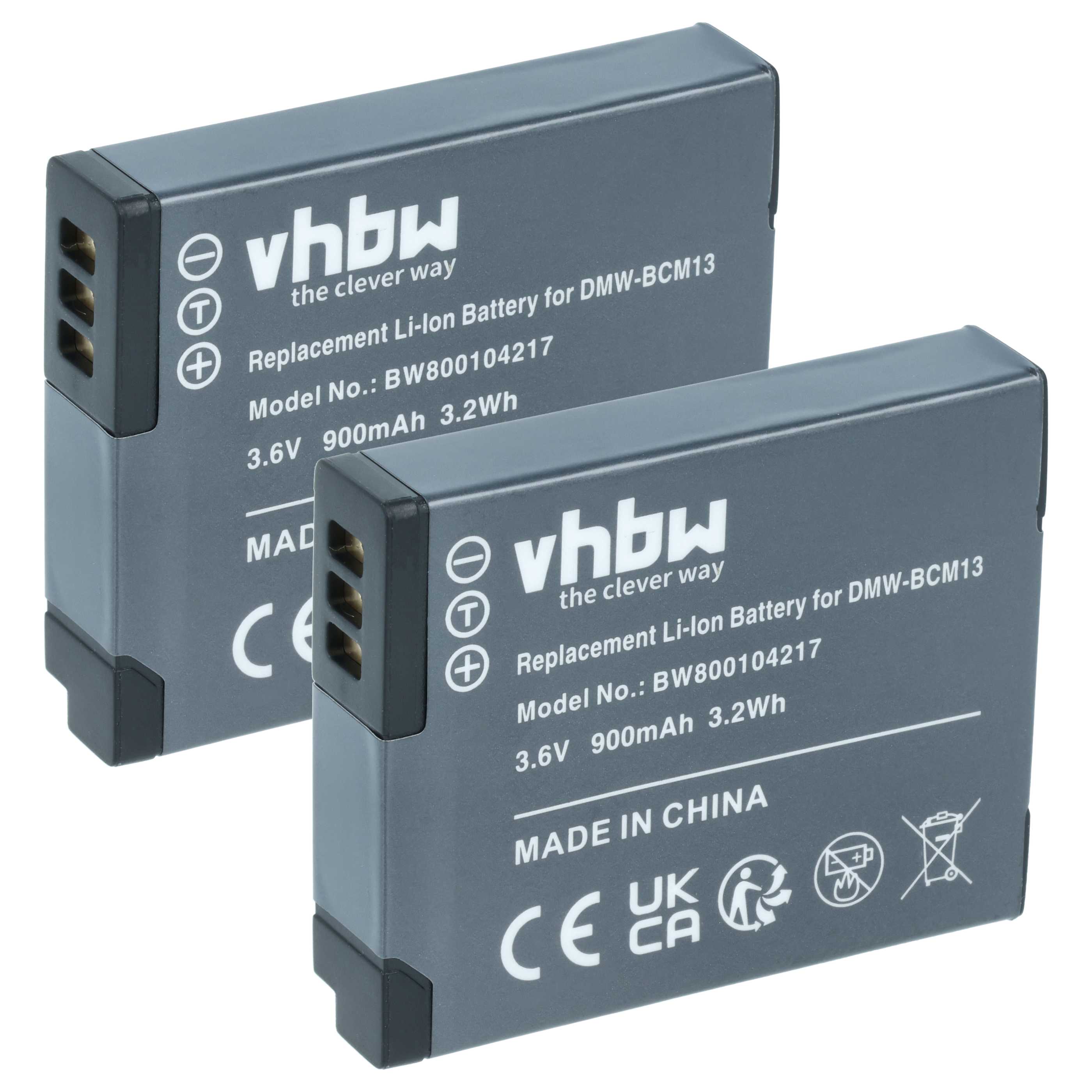 2x Battery replaces Panasonic DMW-BCM13E, DMW-BCM13PP, DMW-BCM13 - 900mAh, 3.6V, Li-Ion