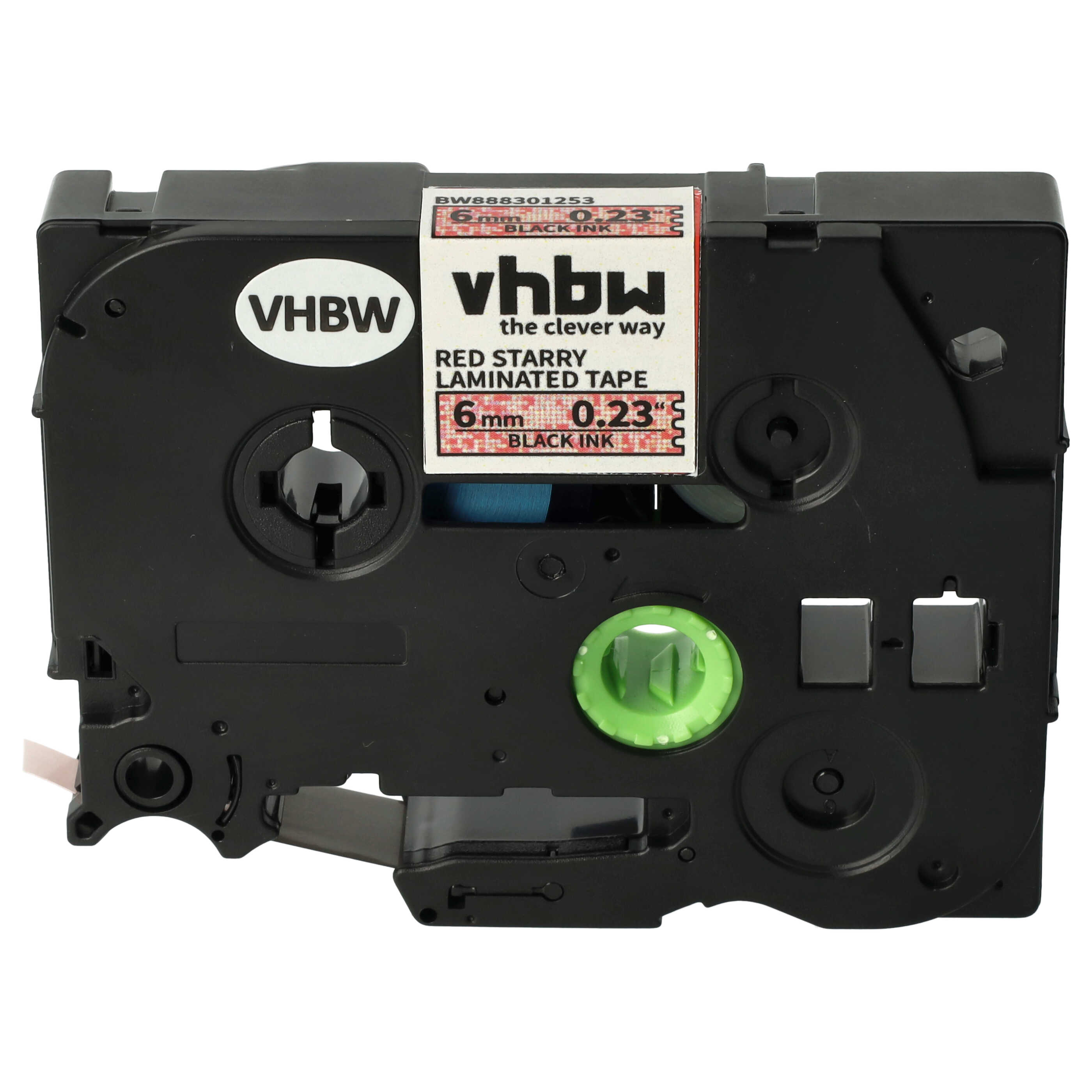Cassette à ruban remplace Brother TZE-411L1 - 6mm lettrage Noir ruban Rouge paillettes