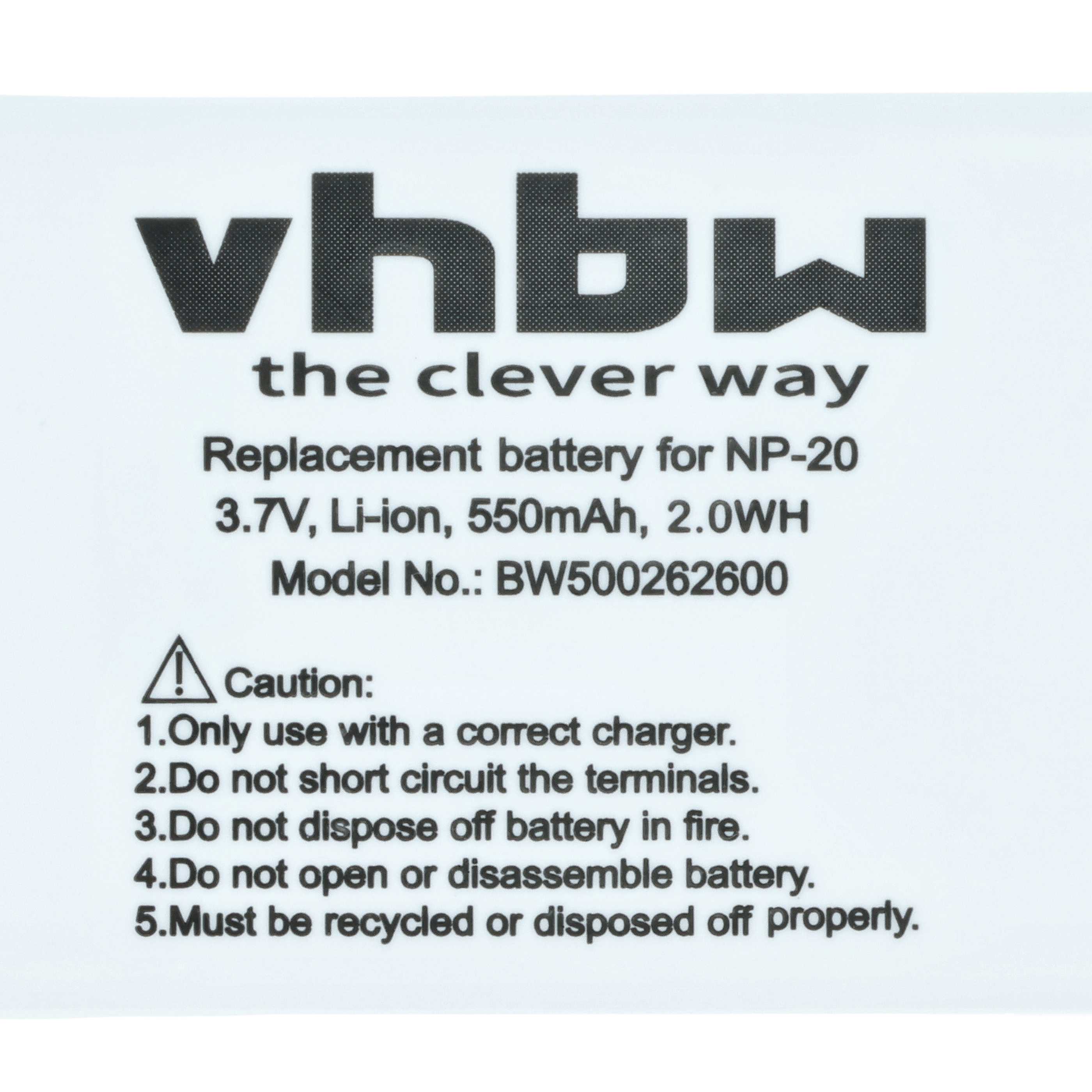 3x Battery replaces Casio NP-20DBA, NP-20 - 550mAh, 3.6V, Li-Ion
