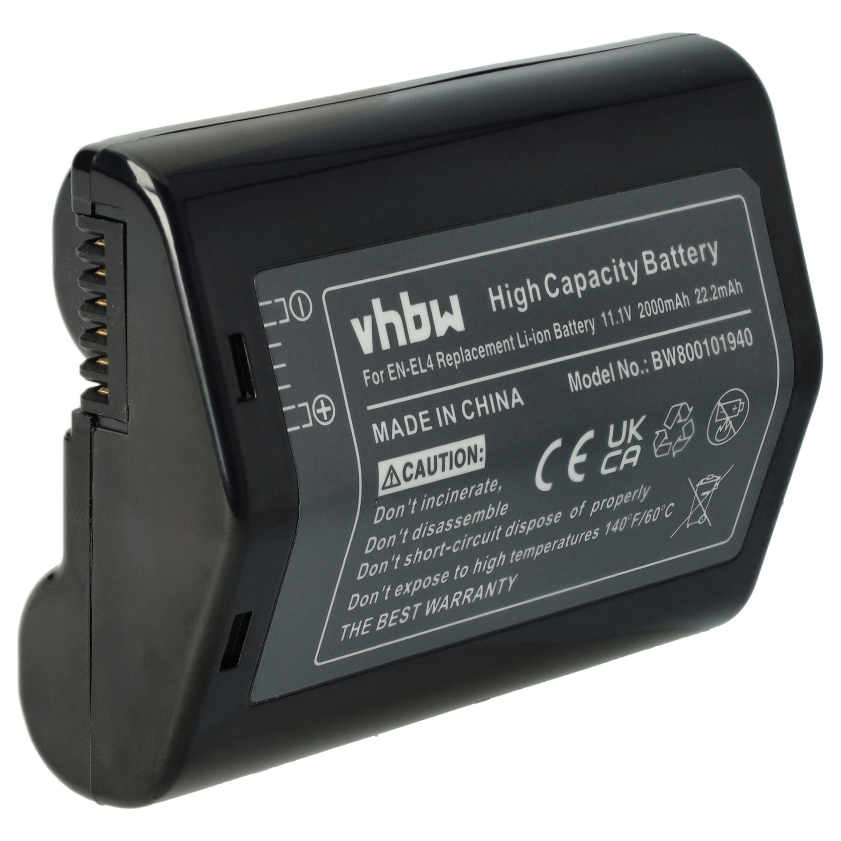 3x Battery replaces Nikon EN-EL4, EN-EL4a - 2000mAh, 11.1V, Li-Ion