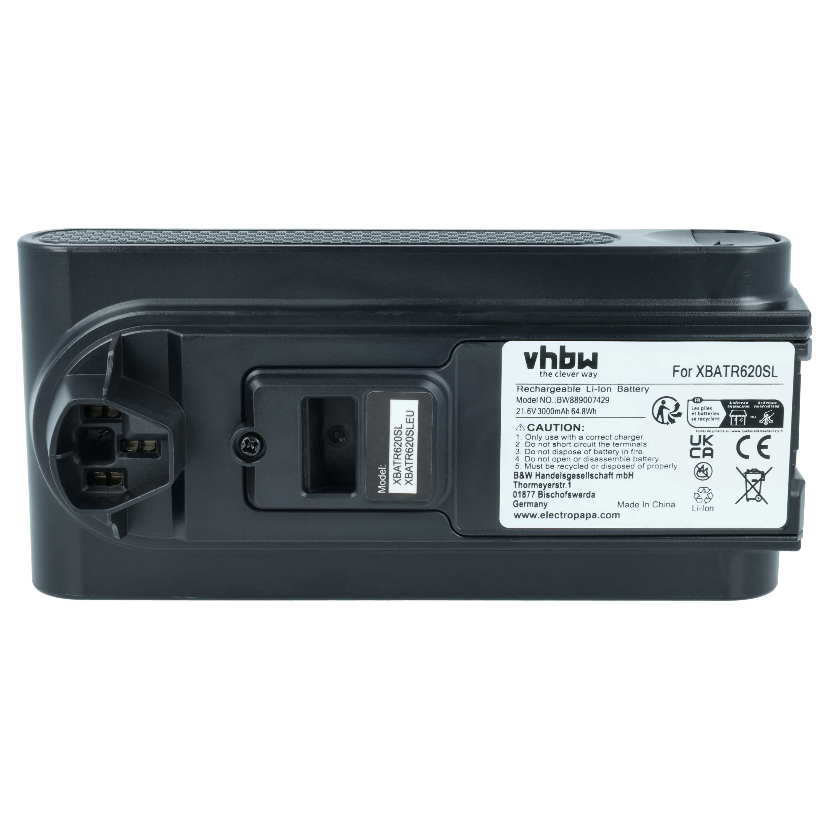 Battery replaces Shark XBATR620SL, XBATR625SLEU, XBATR625SL for Shark 3000mAh, 21.6V, Li-Ion