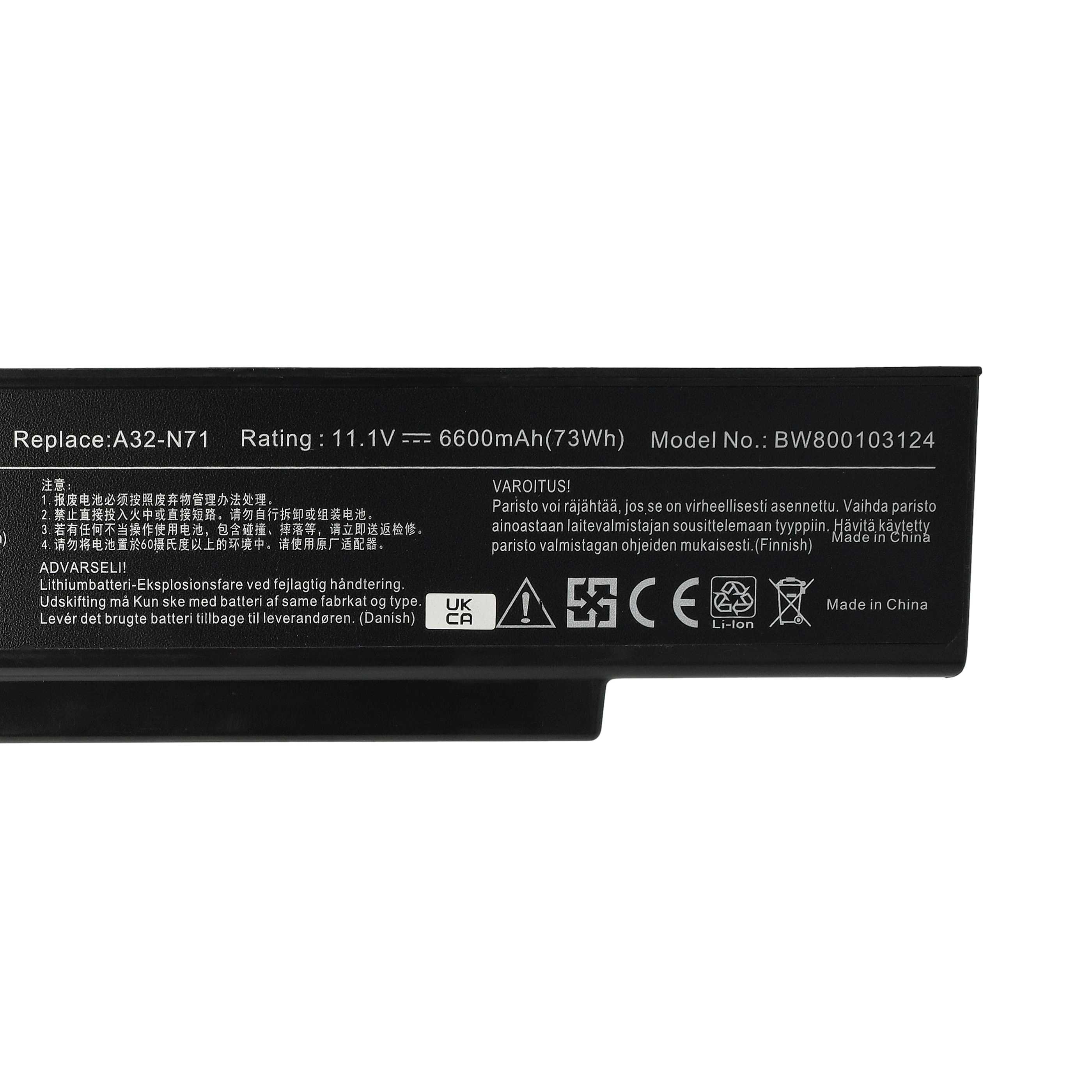 Akumulator do laptopa zamiennik Asus 70-NX01B1000Z, 70-NXH1B1000Z - 6600 mAh 11,1 V Li-Ion, czarny