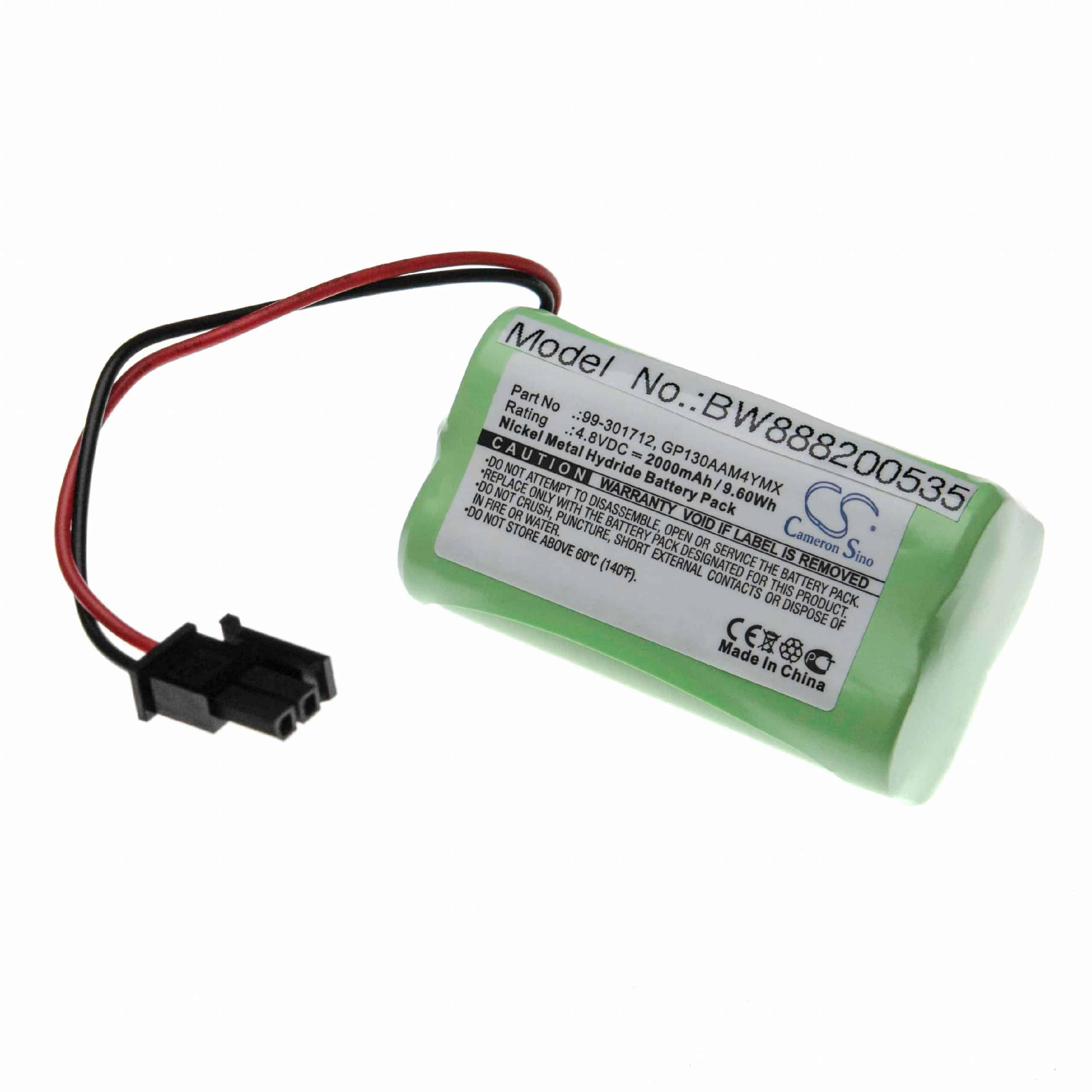 Batterie remplace Visonic GP130AAM4YMX, 99-301712, 103-303707 pour centrale d'alarme - 2000mAh 4,8V NiMH