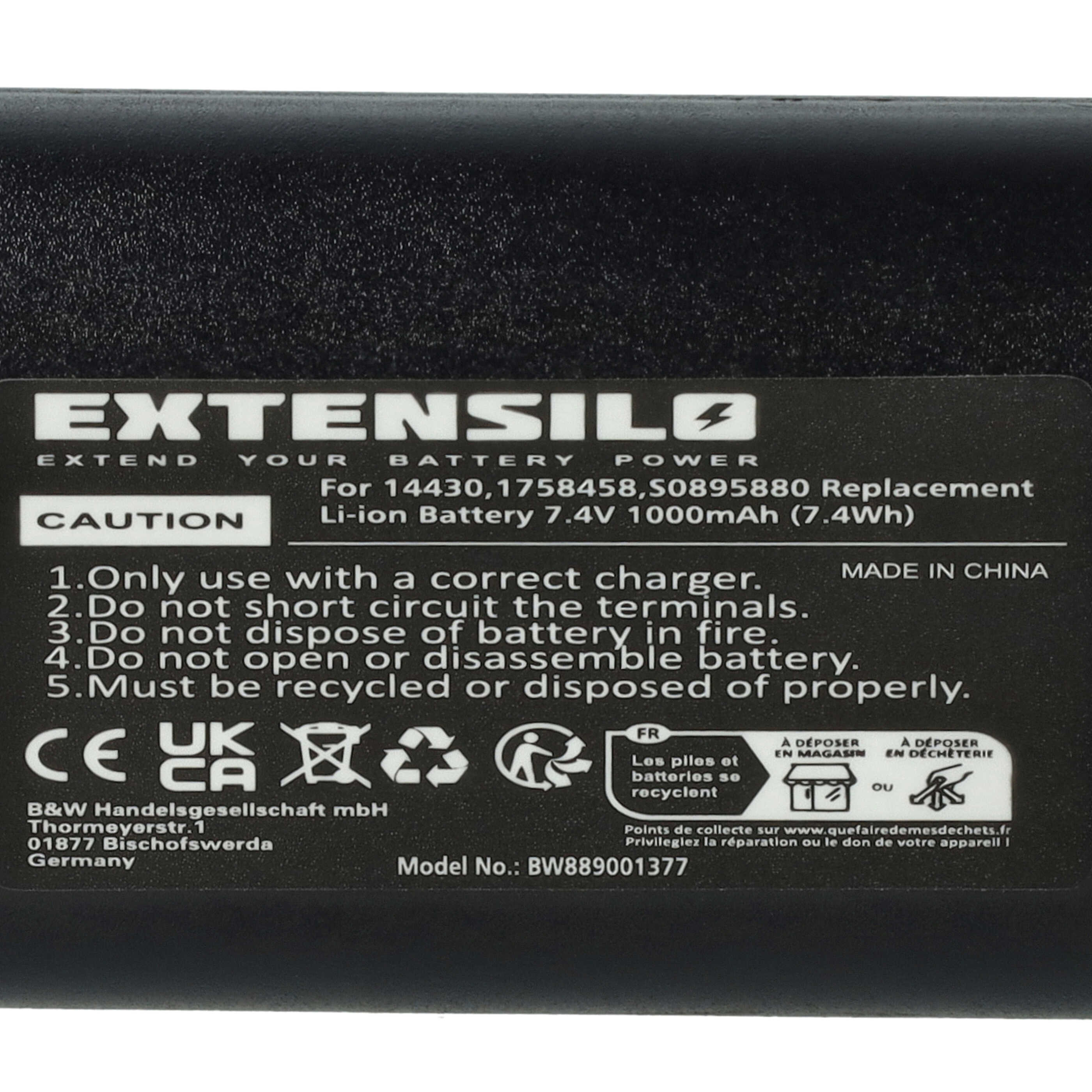 Batterie remplace 3M W003688, S0895880 pour imprimante - 1000mAh 7,4V Li-ion