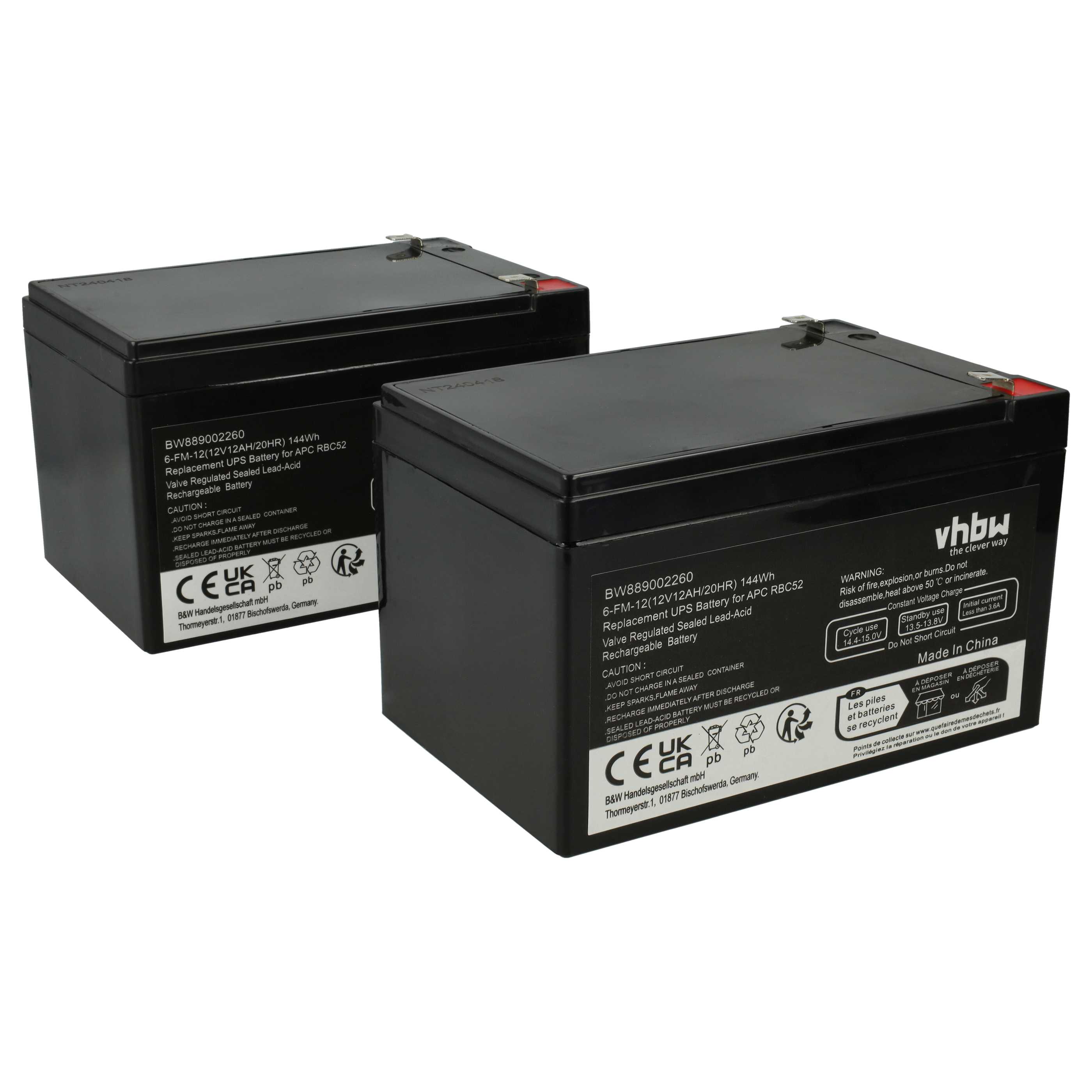 2x Akumulator do zasilacza UPS zamiennik APC AGM07, RBC52 - 12000 mAh 12 V AGM