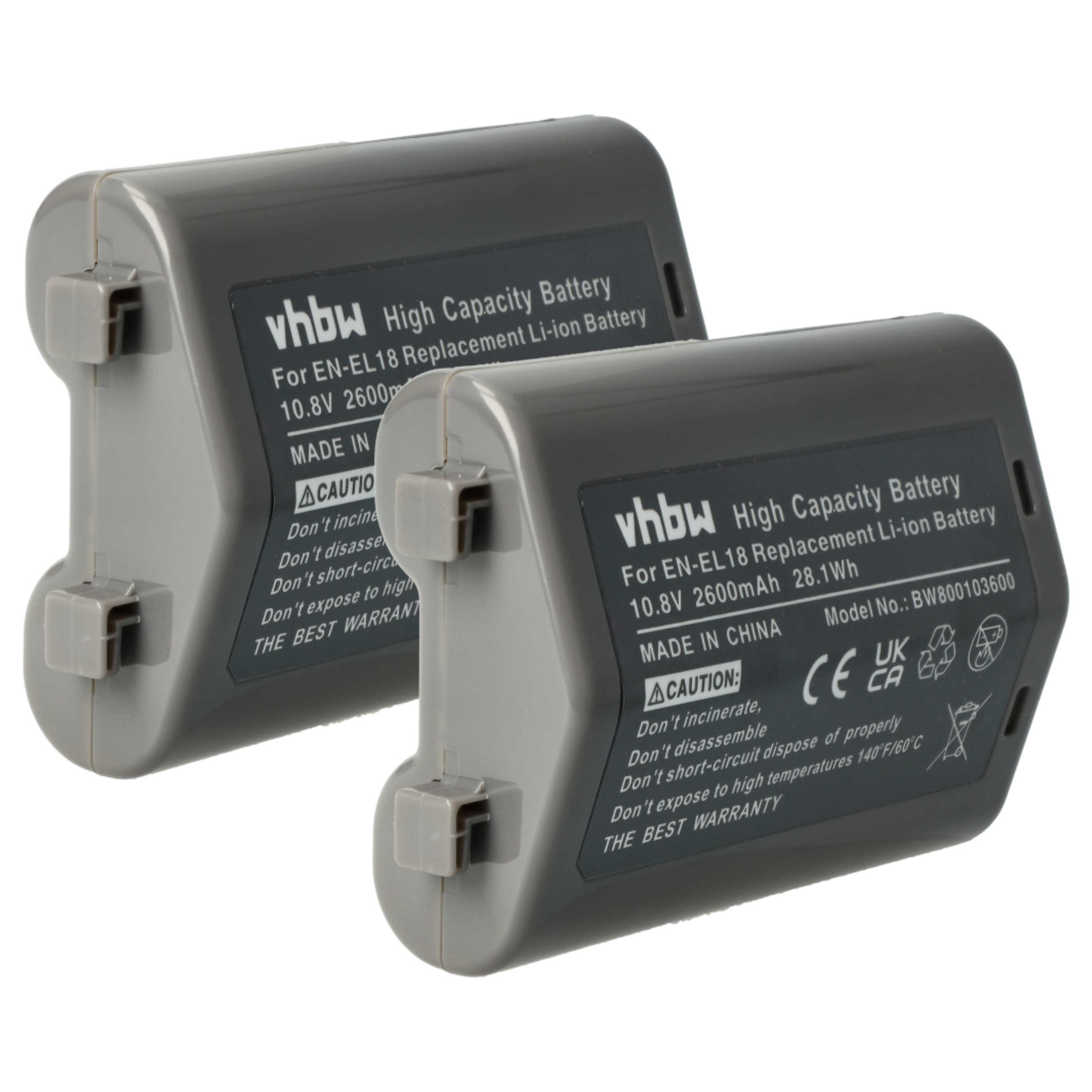2x Battery replaces Nikon EN-EL18 - 2600mAh, 10.8V, Li-Ion with Info Chip