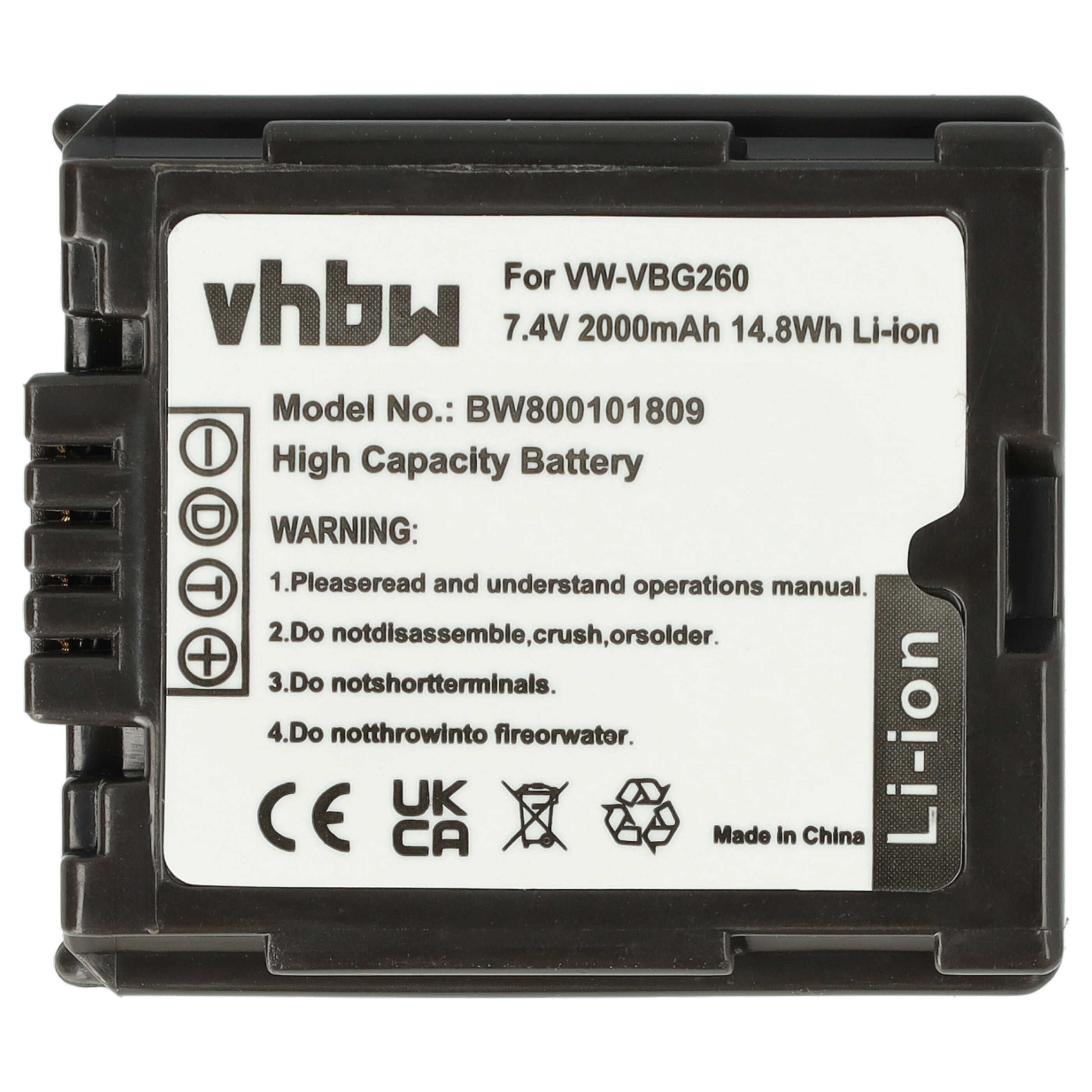 Videocamera 2x Battery replaces Panasonic VW-VBG260 - 2000 mAh 7.2 V Li-Ion
