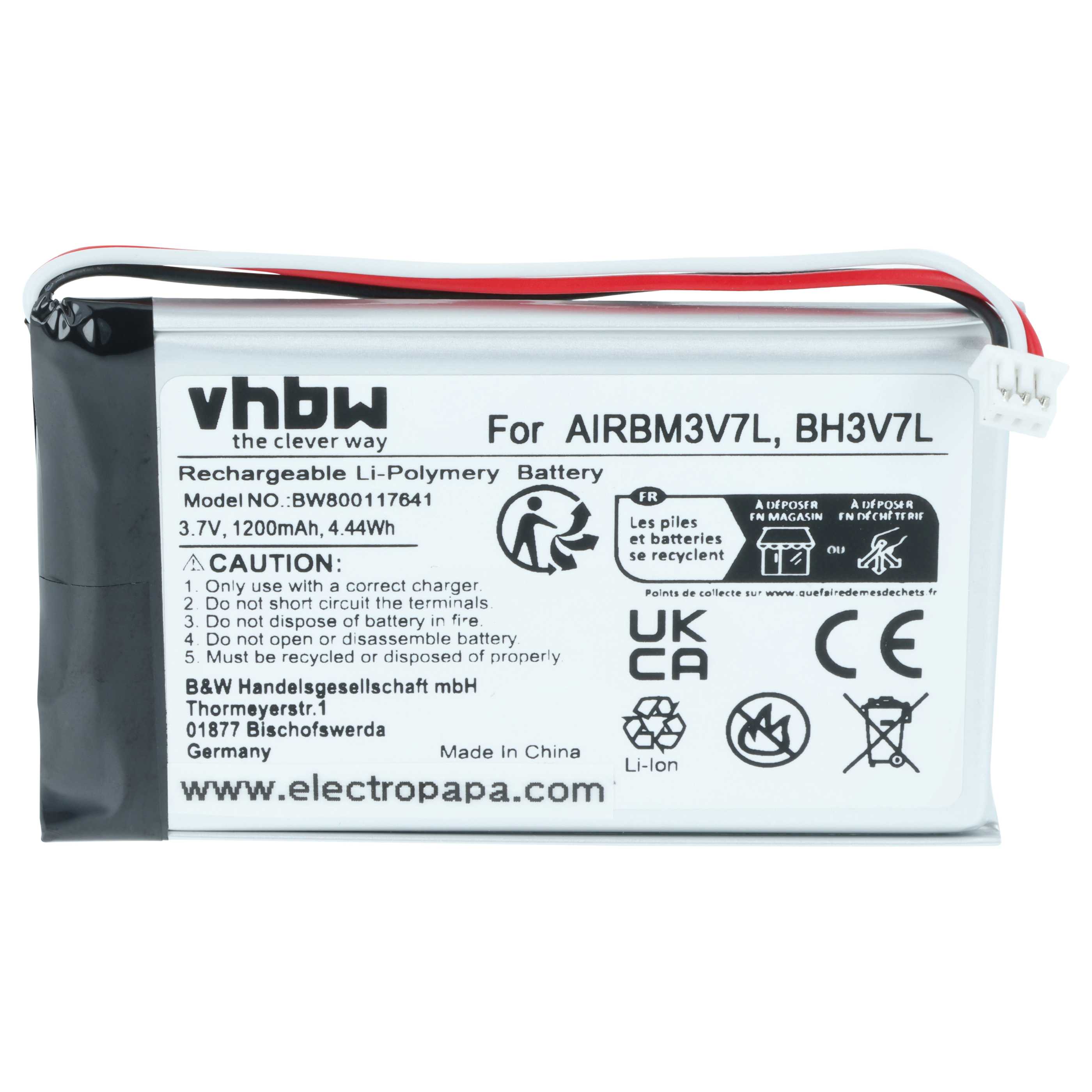 Batería reemplaza Autec R0BATT00E0018, AIRBM3V7L, BH3V7L sistema control - 1200mAh 3,7V Li-Polímero