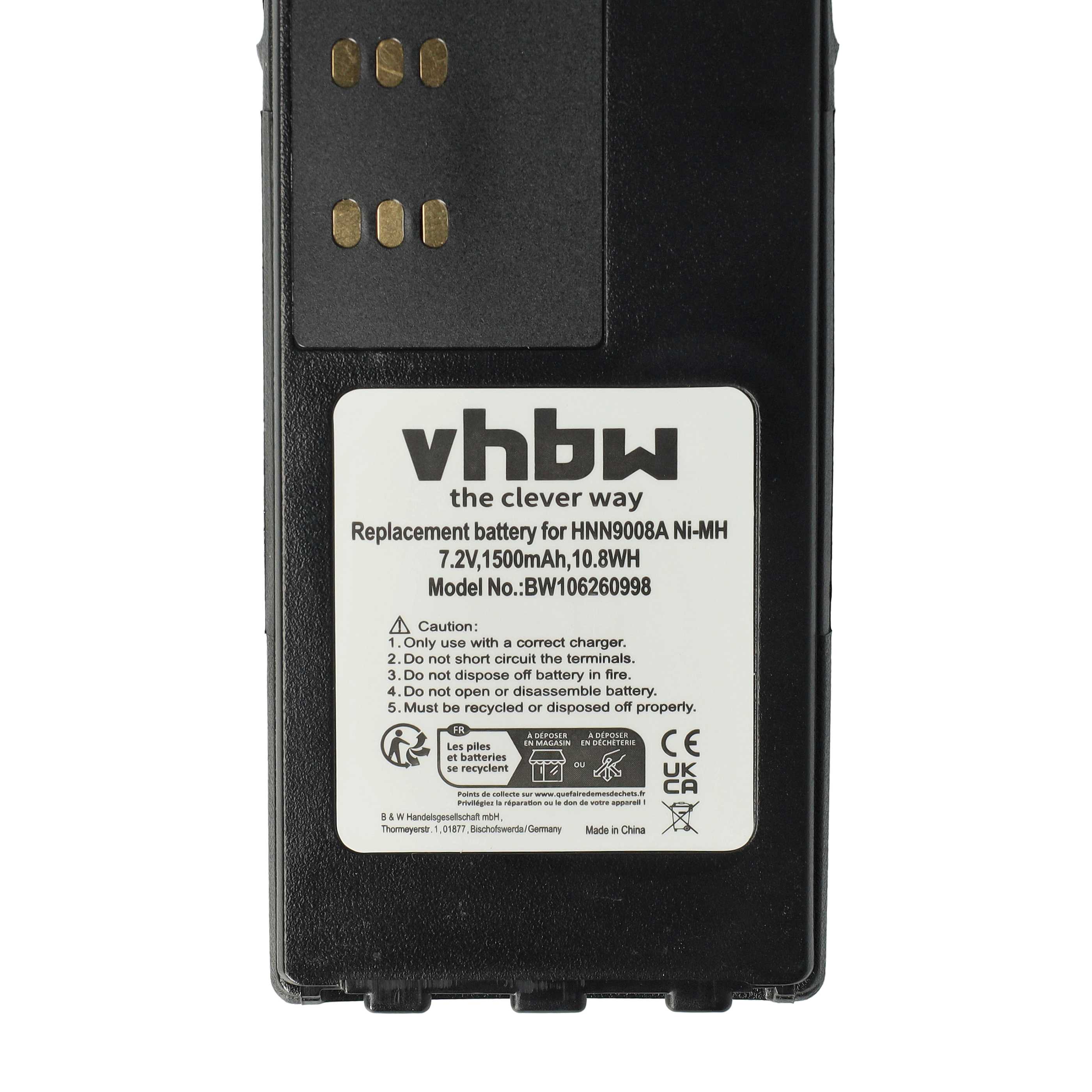 Radio 10x Battery replaces Motorola HMNN4151, HMNN4154, HMNN4158, HMNN4159 - 1500 mAh 7.2 V NiMH + Belt Clip