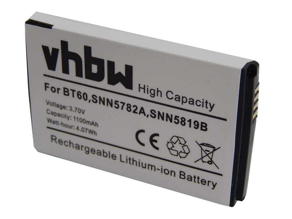 Batterie remplace Motorola HKNN4014, BT60, SNN5762, HKNN4014A pour téléphone portable - 1100mAh, 3,7V, Li-ion