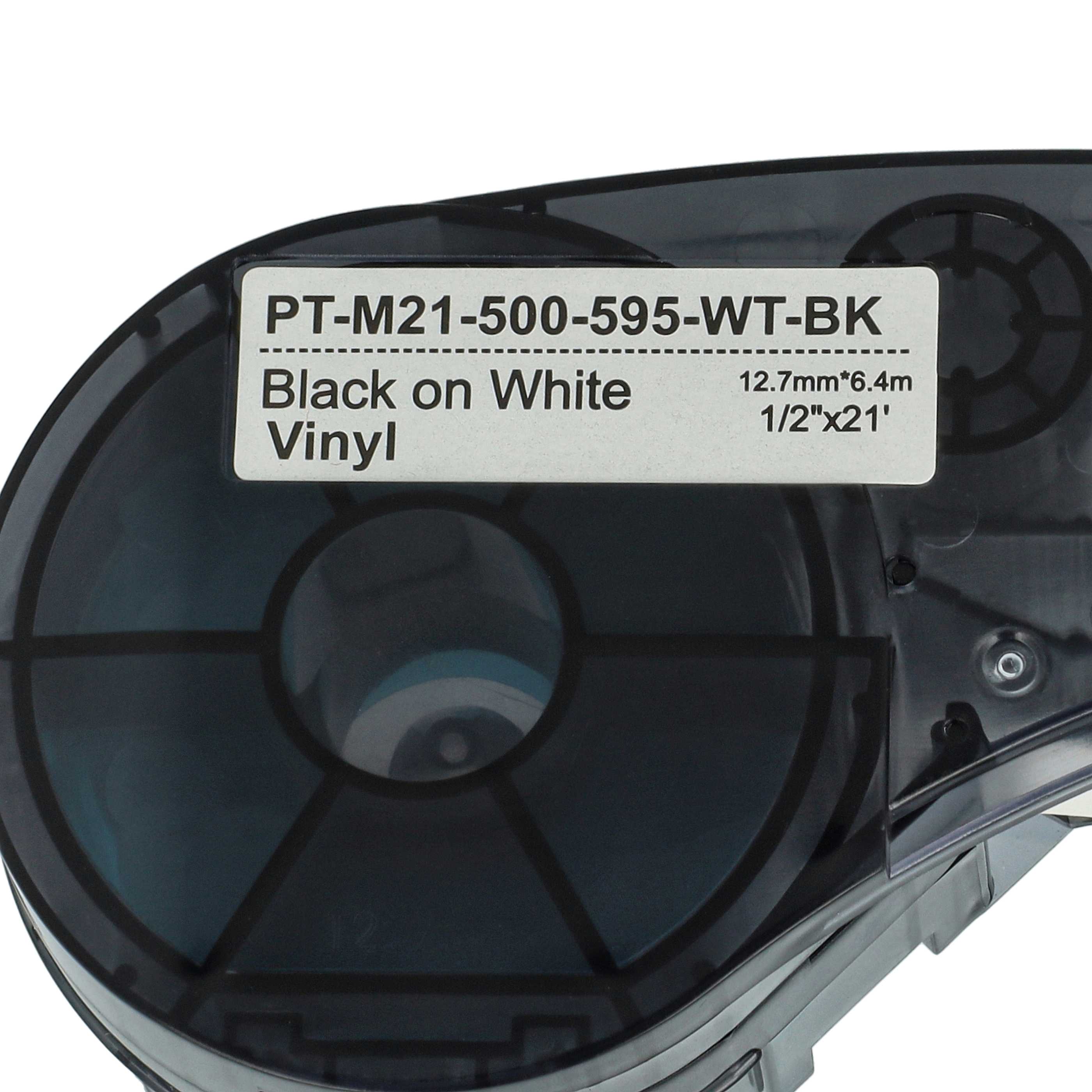 Schriftband als Ersatz für Brady M21-500-595-WT - 12,7mm Schwarz auf Weiß, Vinyl