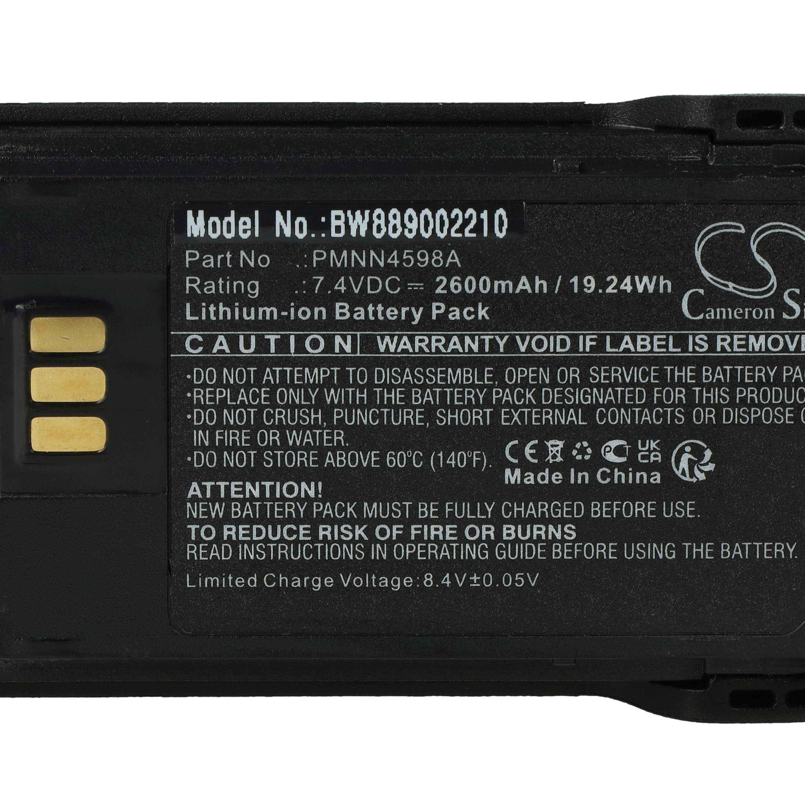 Batterie remplace Motorola PMNN4600A, PMNN4598A pour radio talkie-walkie - 2600mAh 7,4V Li-ion