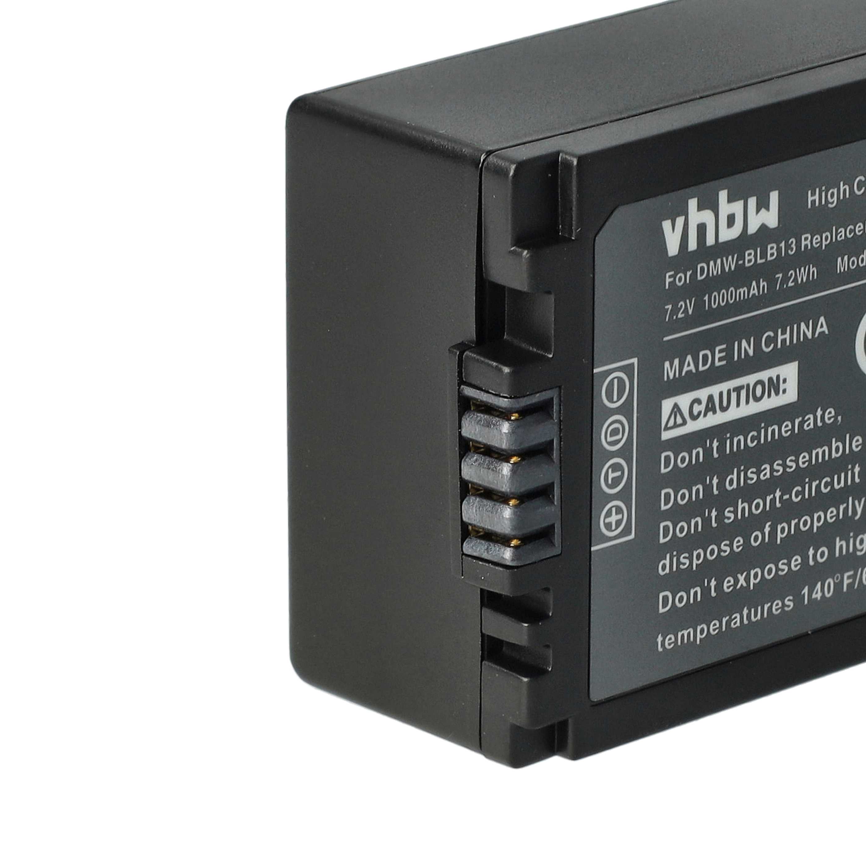 Battery replaces Panasonic DMW-BLB13E, DMW-BLB13 - 1000mAh, 7.2V, Li-Ion