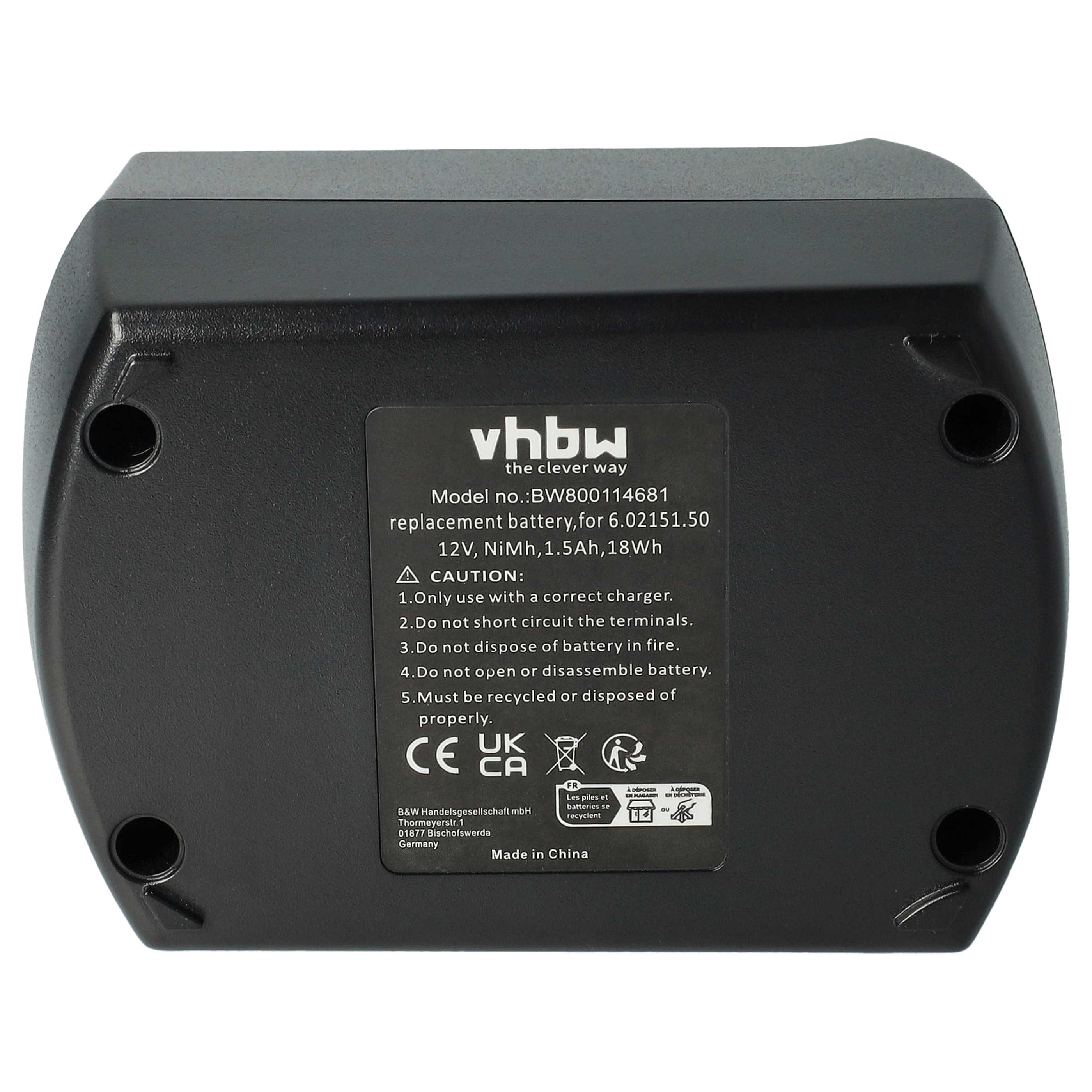 Electric Power Tool Battery Replaces Metabo 6.02151.50, 6.25473 - 1500 mAh, 12 V, NiMH