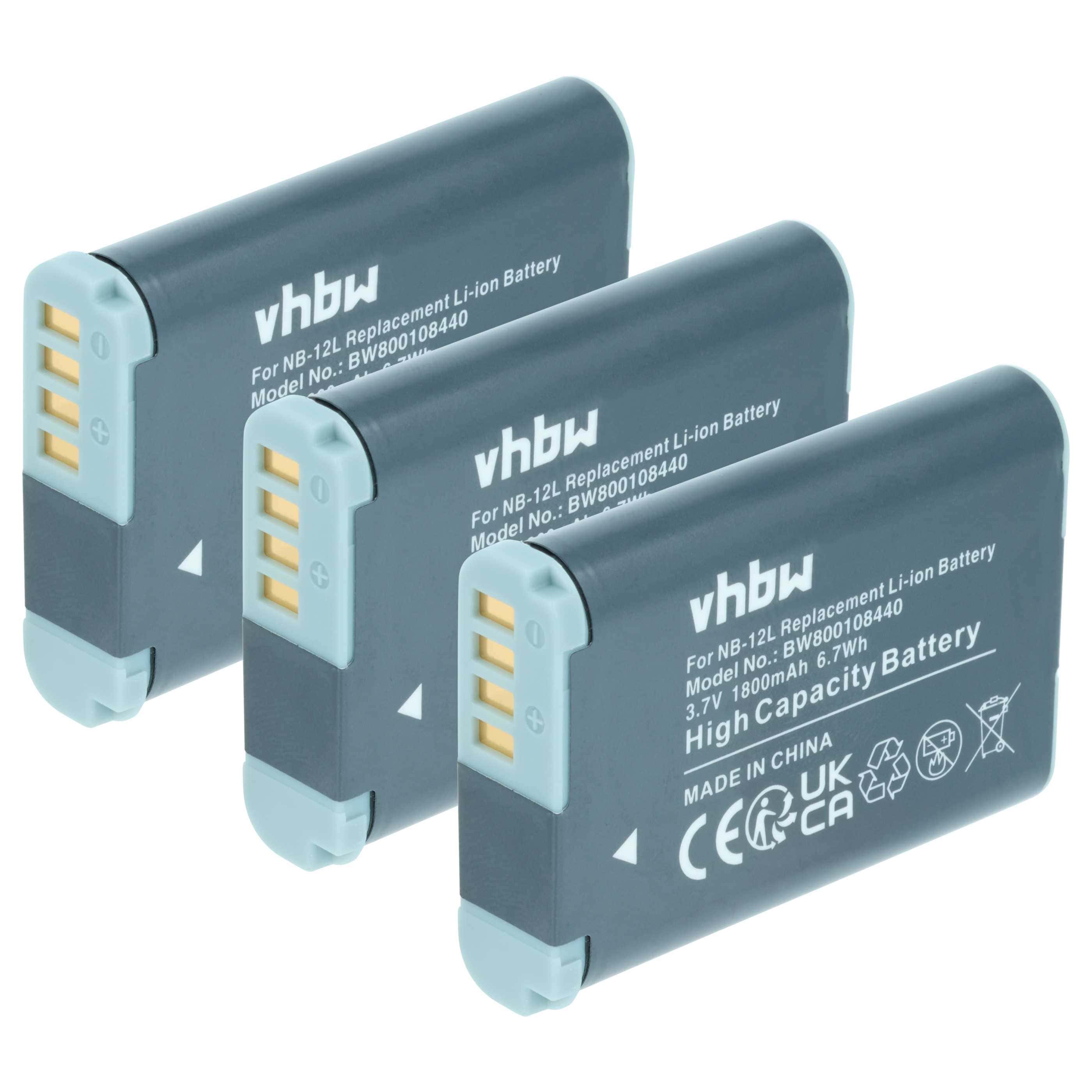 3x Battery replaces Canon NB-12L - 1800mAh, 3.7V, Li-Ion