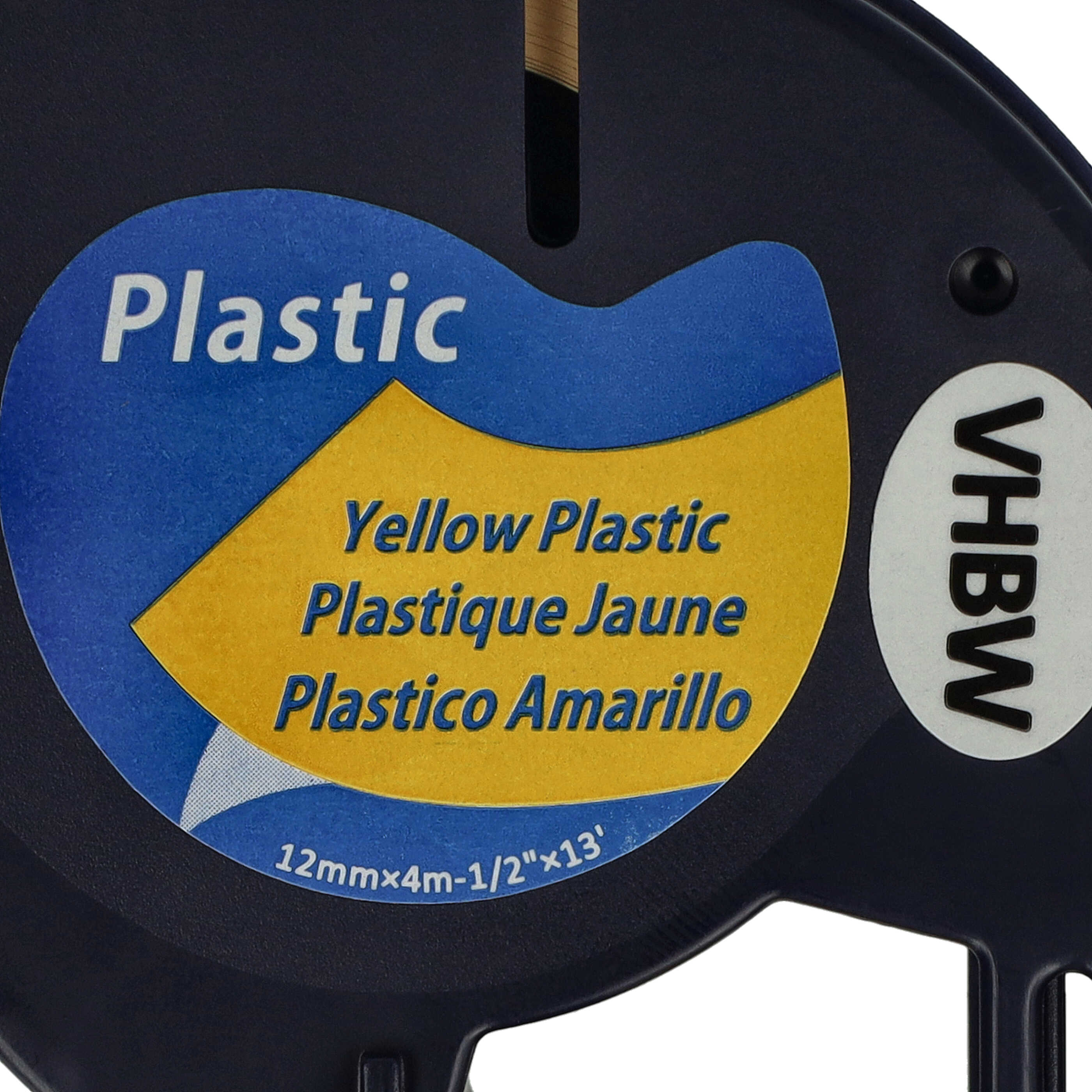Cassette à ruban en plastique remplace Dymo 91222, S0721670 - 12mm lettrage Noir ruban Jaune, plastique