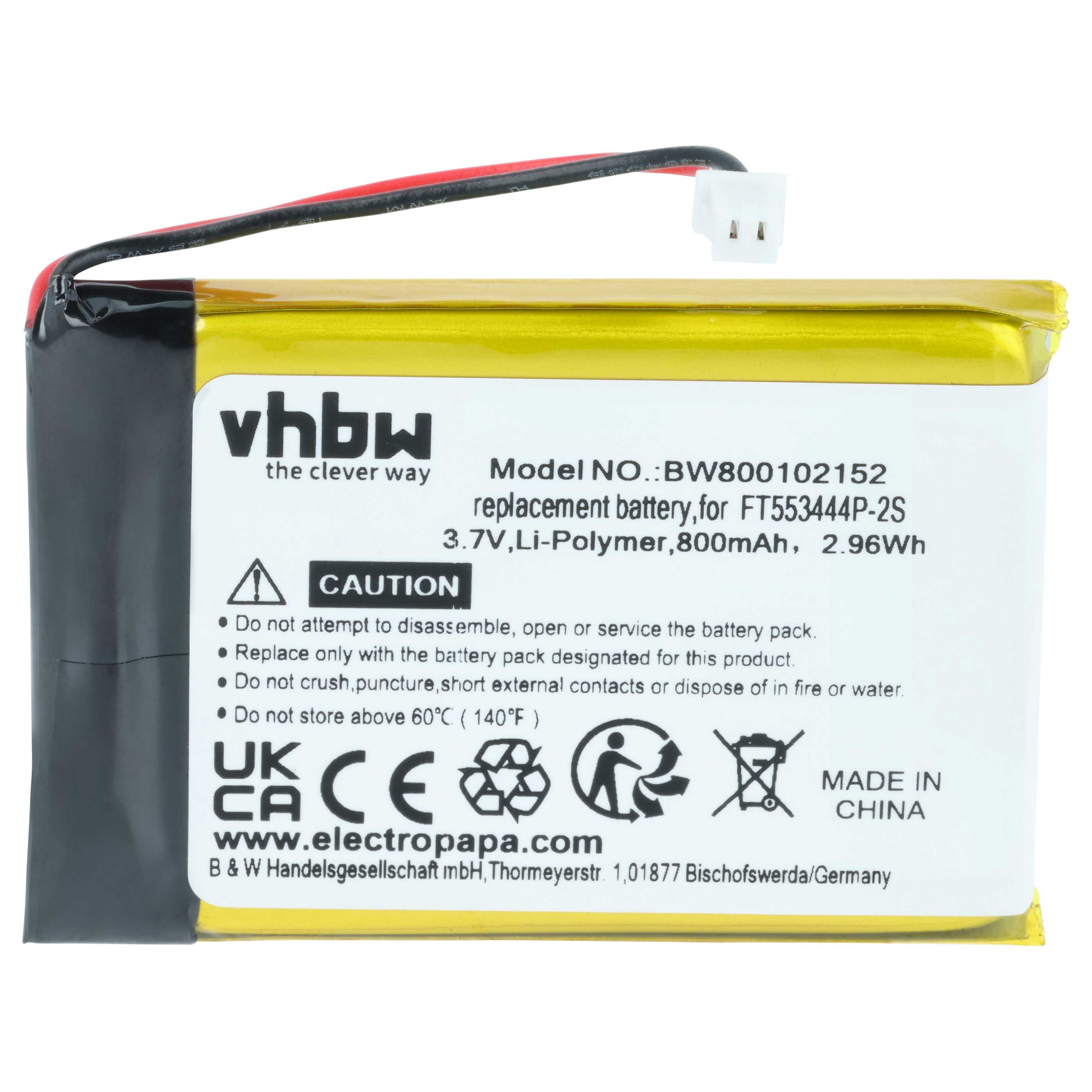 Radio Battery replaces FT553444P-2S - 800 mAh 3.7 V Li-Ion