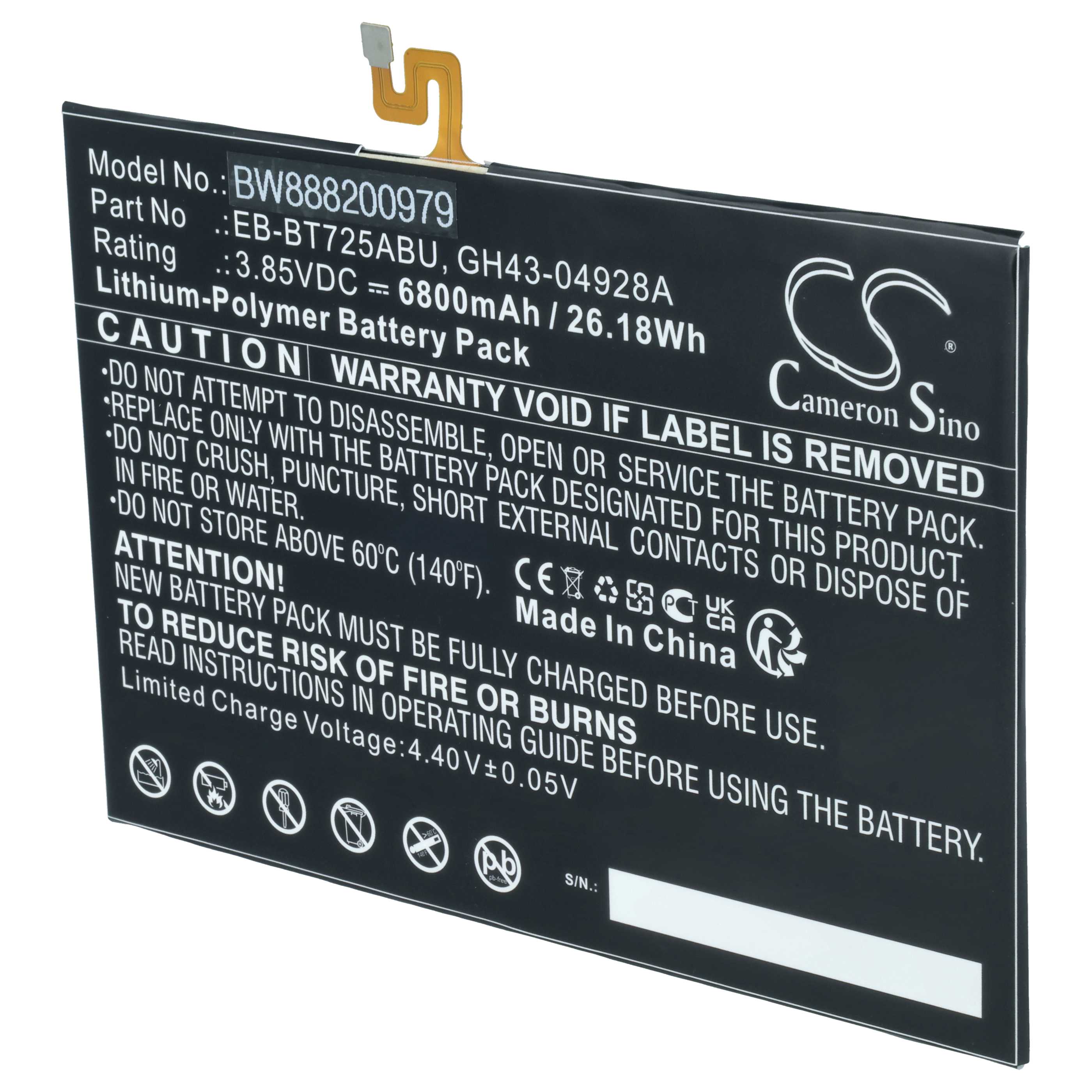 Tablet Battery replaces Samsung EB-BT725ABU, GH43-04928A - 6800 mAh 3.85 V Li-polymer