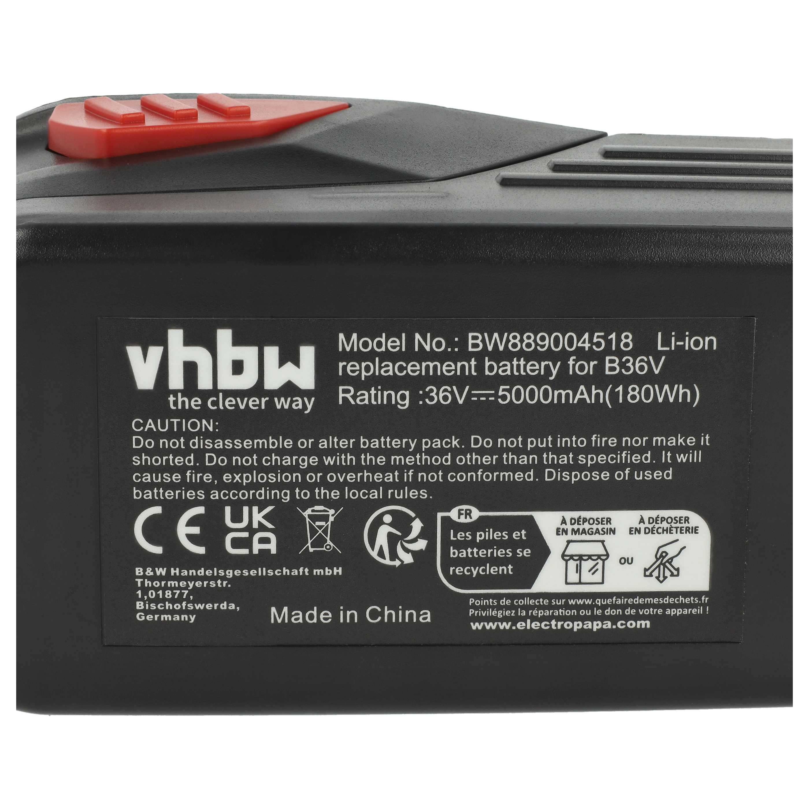 2x Battery replaces Hilti B36, B36V, 2203932, 418009 Electric Power Tool - 5000 mAh, 36 V, Li-Ion