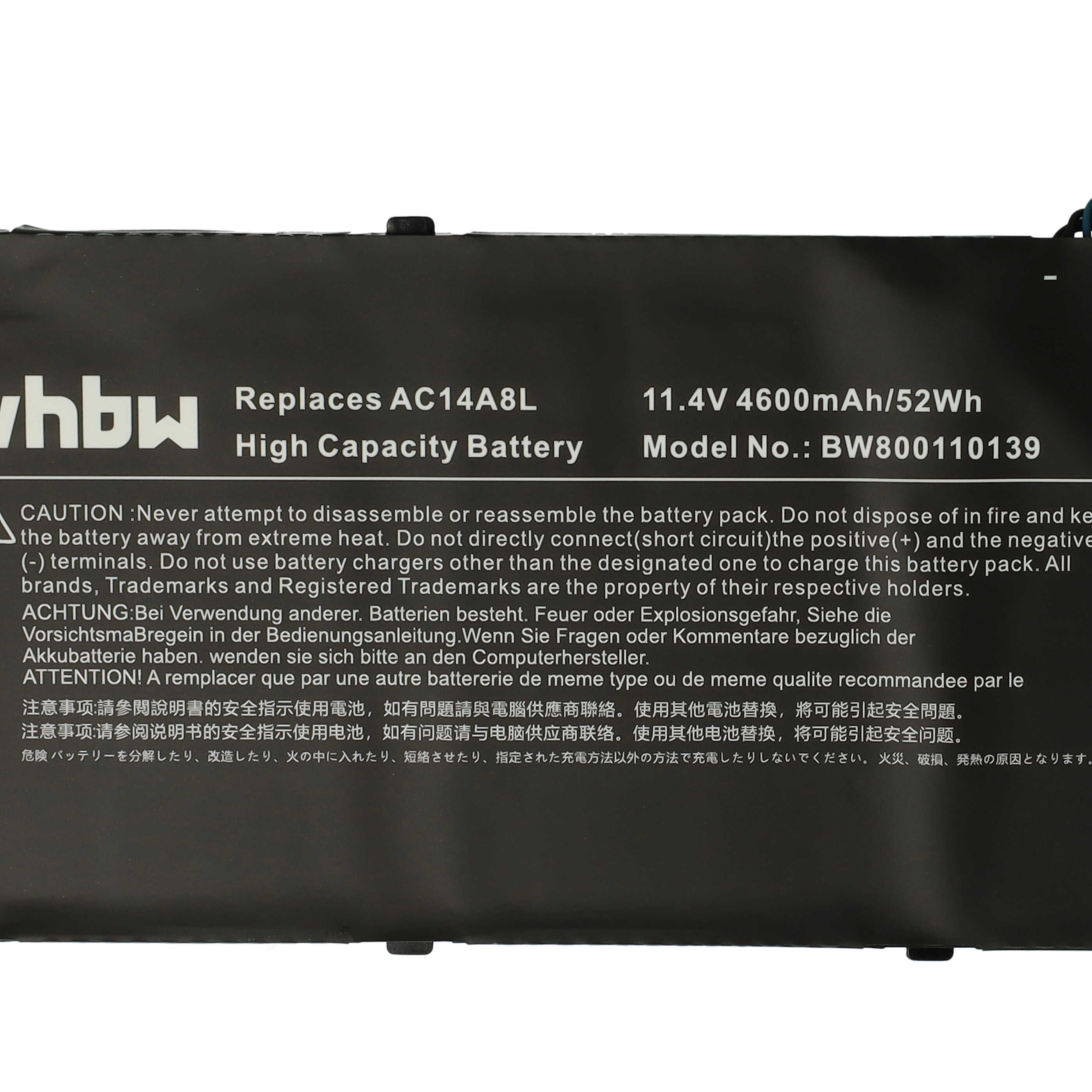 Notebook Battery Replacement for Acer 3ICP7/61/80, AC14A8L - 4600mAh 11.4V Li-polymer, black