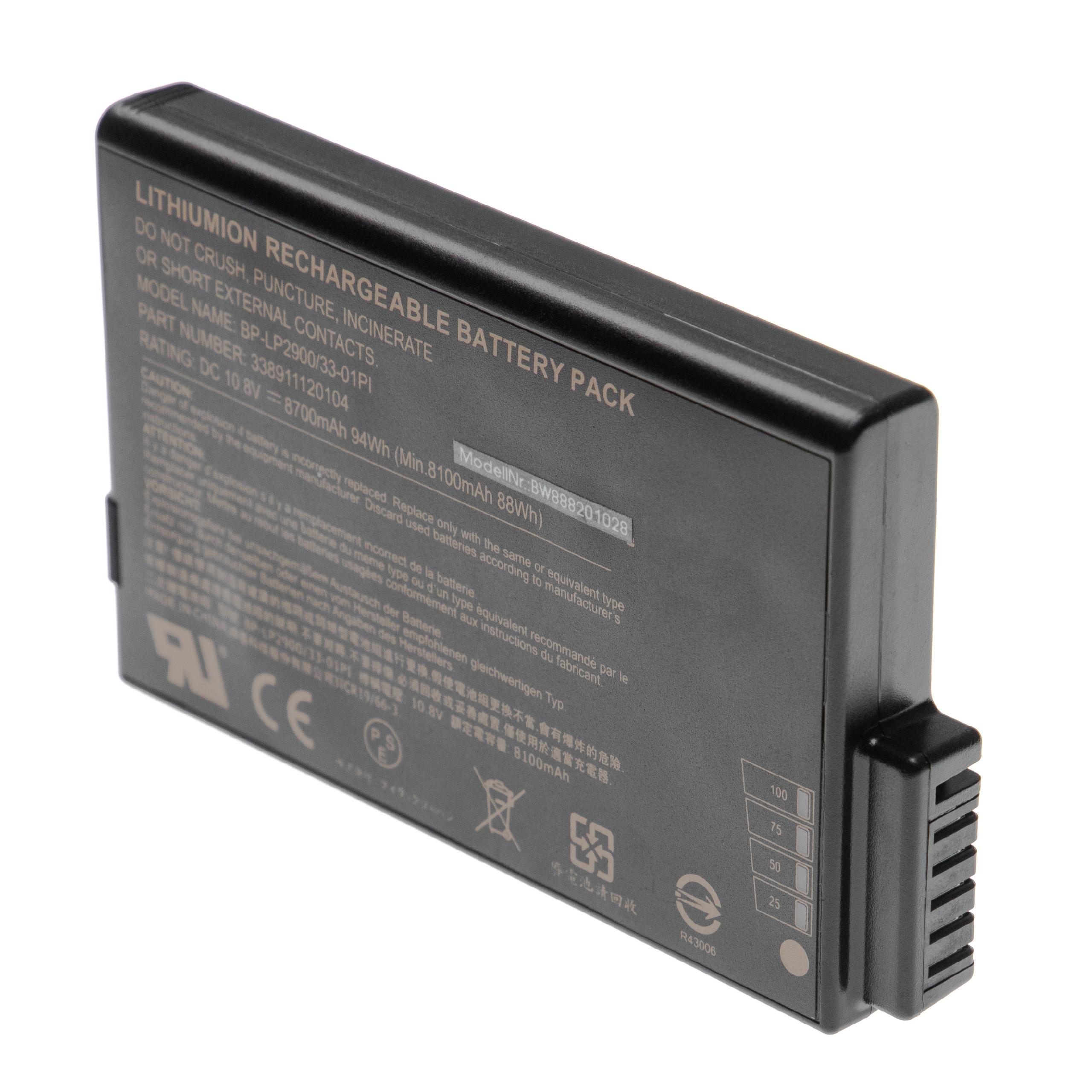 Batterie remplace Getac / Hasee 33-01PI, 338911120104 pour ordinateur portable - 8700mAh 10,8V Li-ion, noir