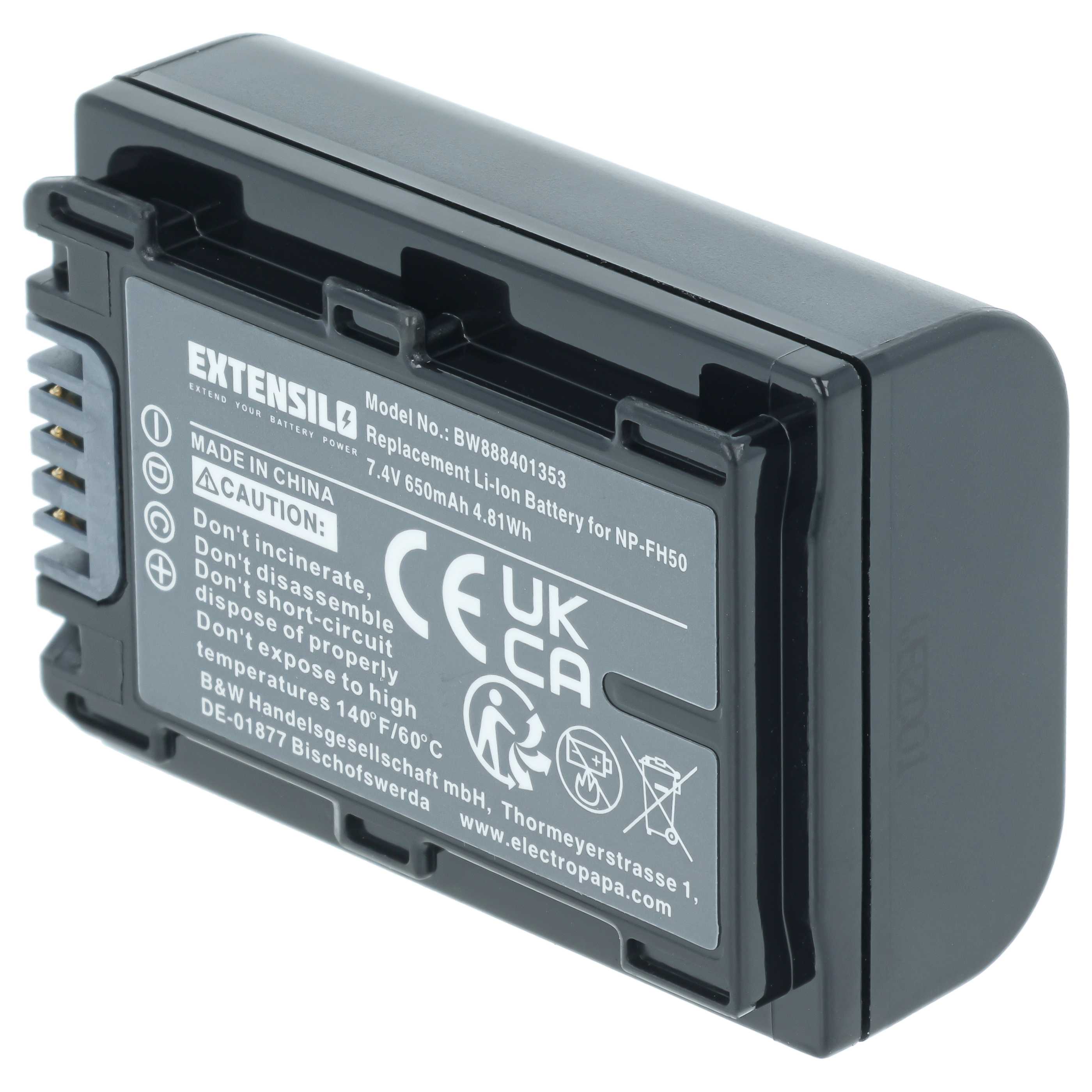 Batteria sostituisce Sony NP-FH70, NP-FH40, NP-FH100, NP-FH50 per fotocamera - 650mAh 7,2V Li-Ion