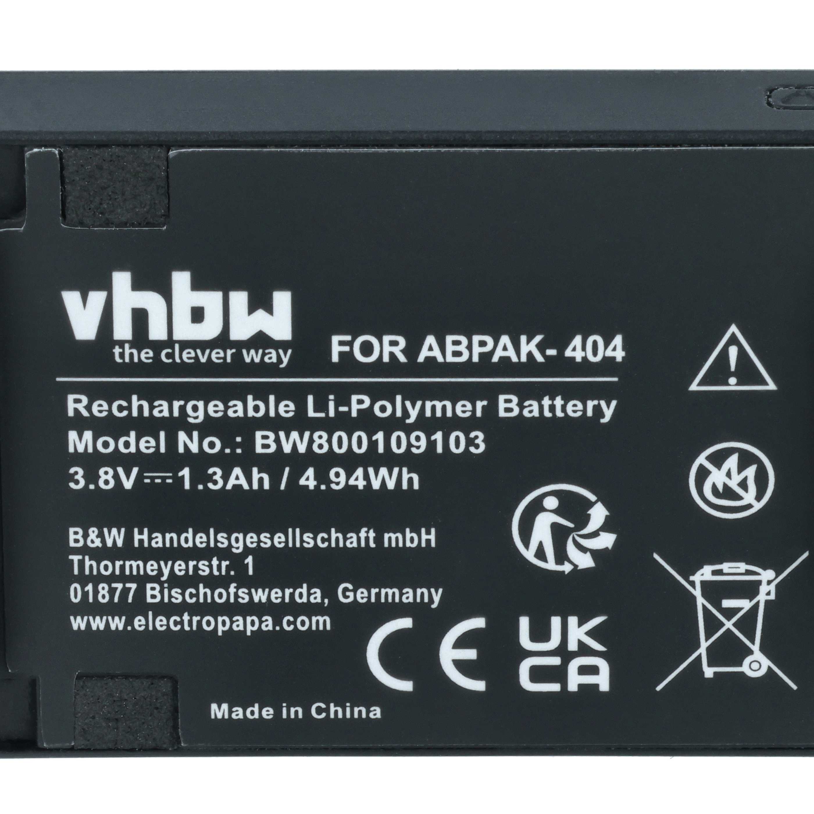 Videocamera Battery replaces GoPro ABPAK-404, BacPac 3661-093 - 1240 mAh 3.8 V Li-polymer