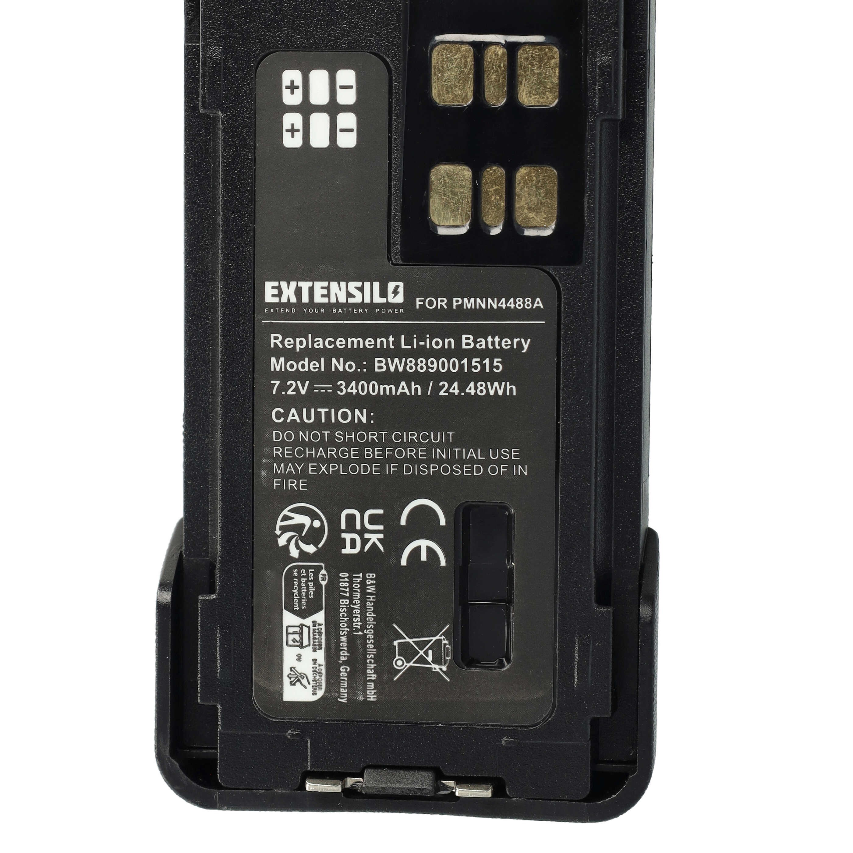 Akku als Ersatz für Motorola PMNN4415, PMNN4415AR, PMNN441 für Funkgerät - 3400mAh 7,2V Li-Ion+ Gürtelclip
