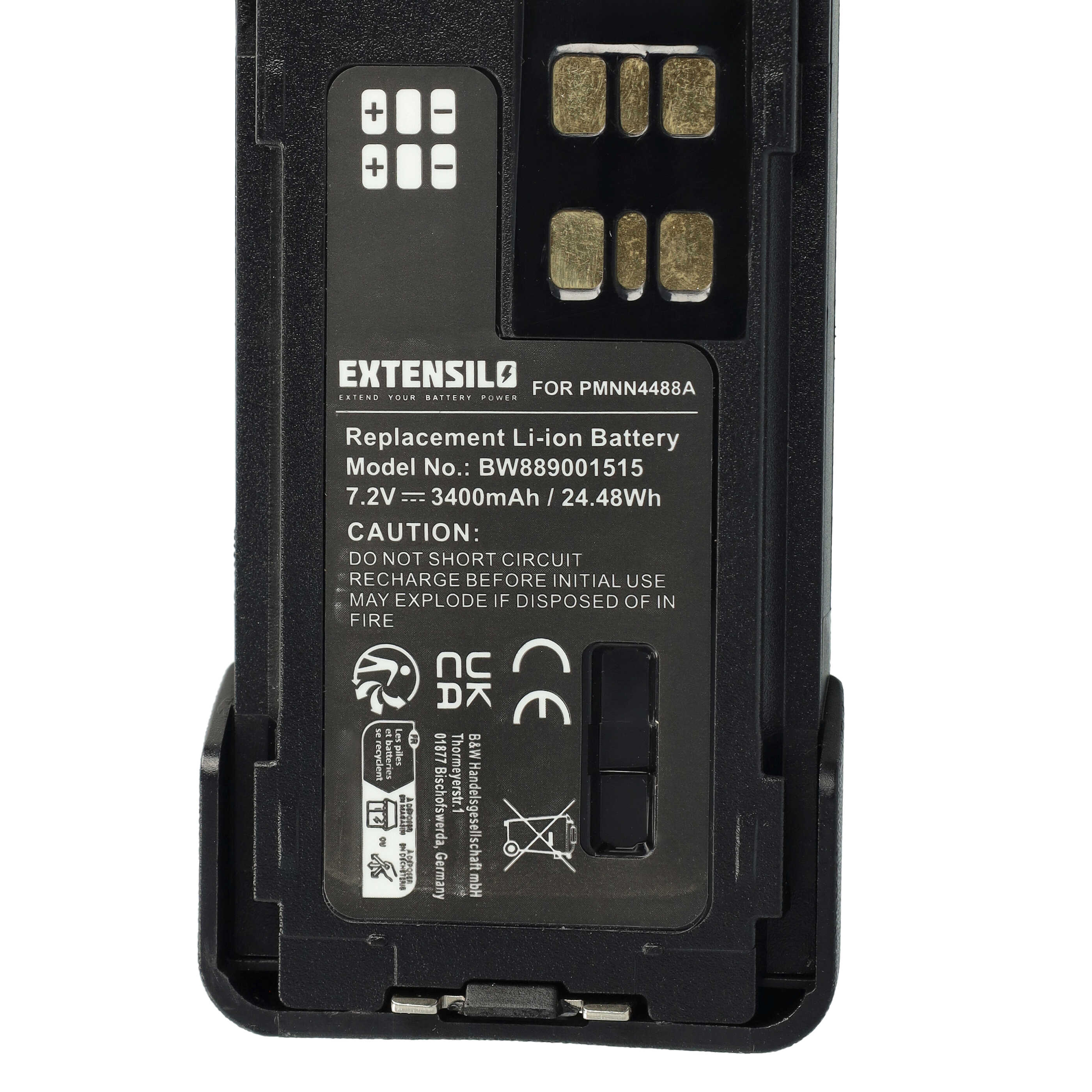 Akku als Ersatz für Motorola PMNN441, PMNN4415, PMNN4415AR für Funkgerät - 3400mAh 7,2V Li-Ion + Gürtelclip