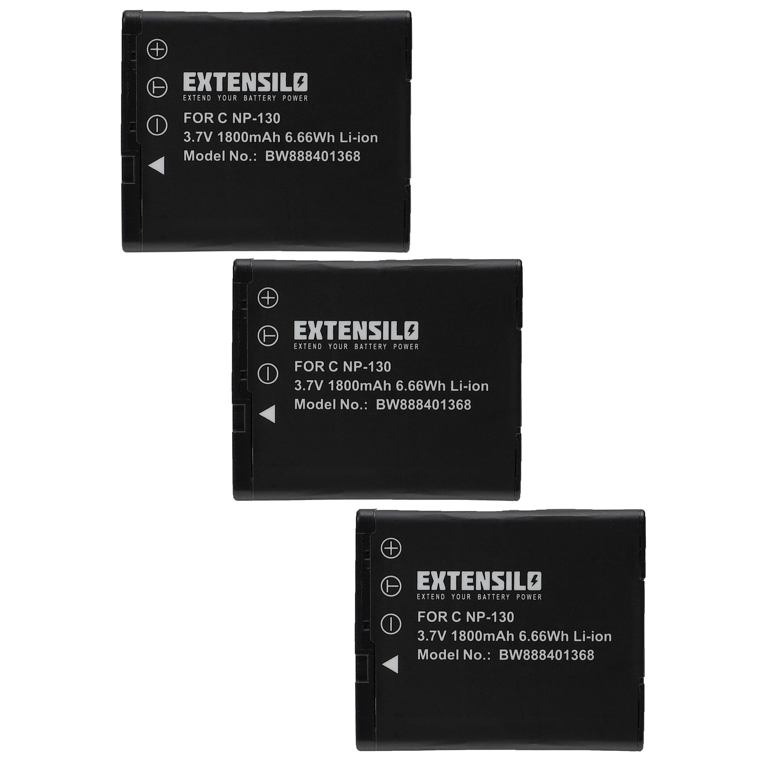 3x Battery replaces Casio NP-130, NP-130A - 1800mAh, 3.7V, Li-Ion