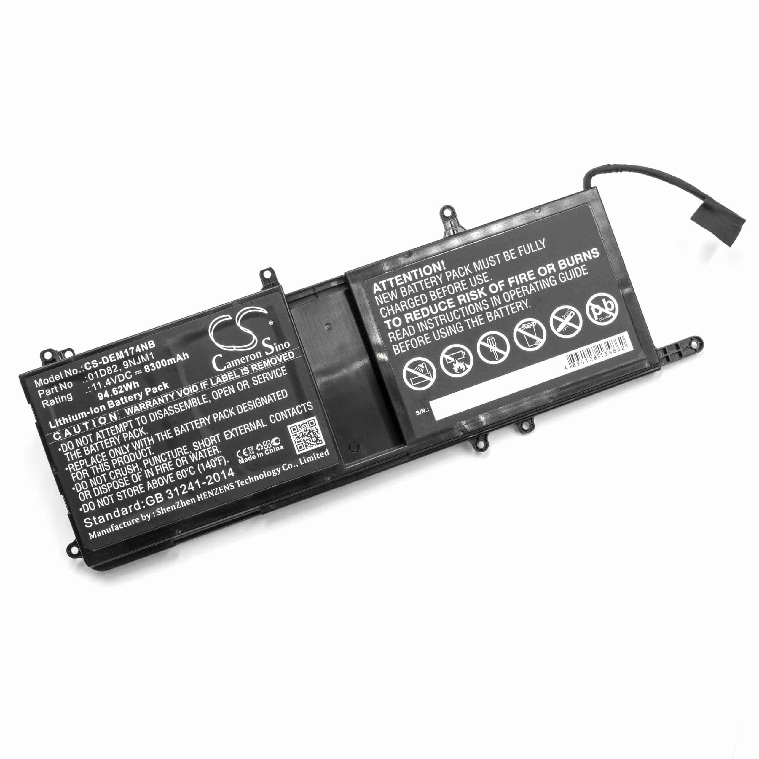 Notebook Battery Replacement for Dell 0HF250, 0MG2YH, 01D82, 9NJM1, HF250, MG2YH - 8300mAh 11.4V Li-Ion