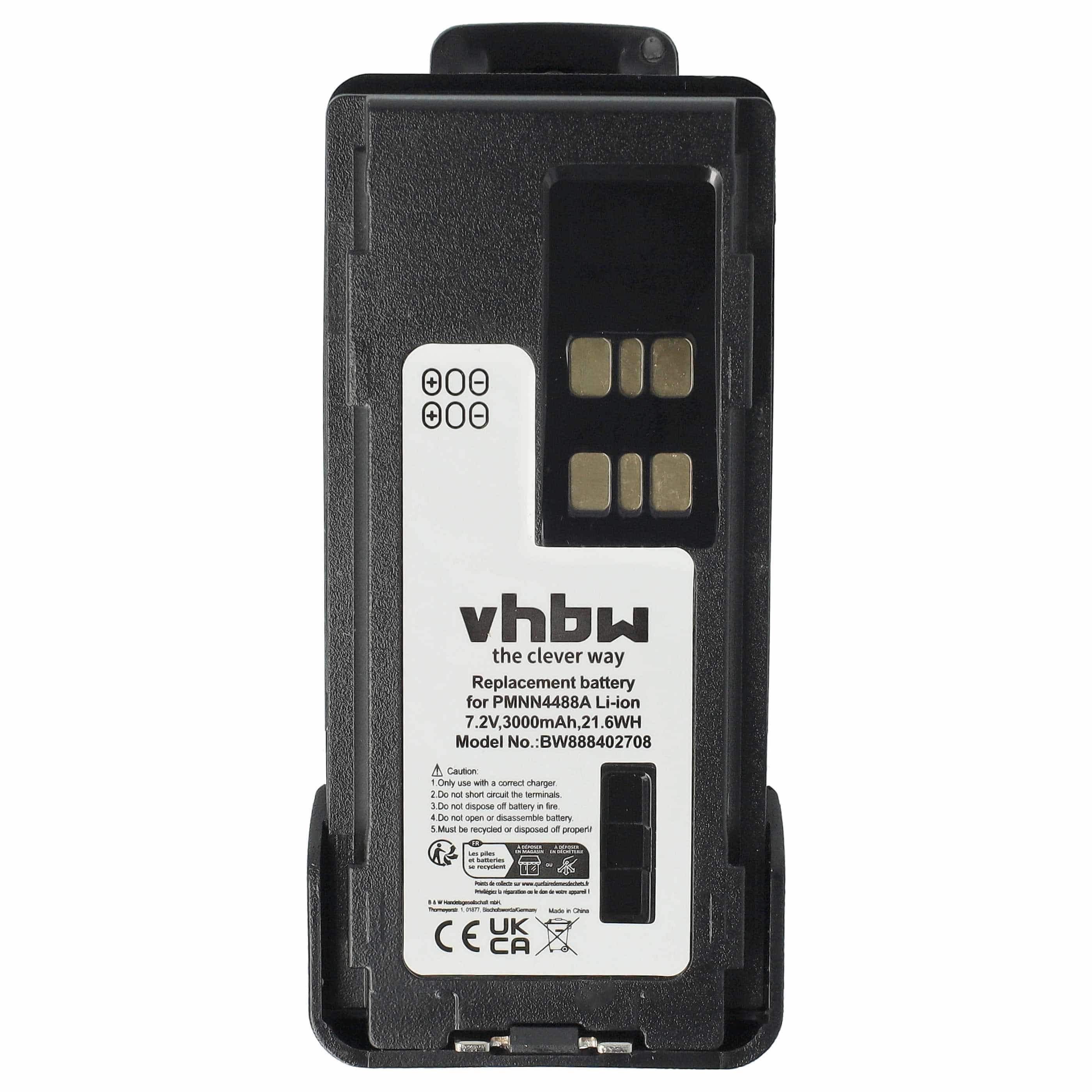 Radio 10x Battery replaces Motorola PMNN441, PMNN4415, PMNN4415AR - 3000 mAh 7.2 V Li-Ion + Belt Clip