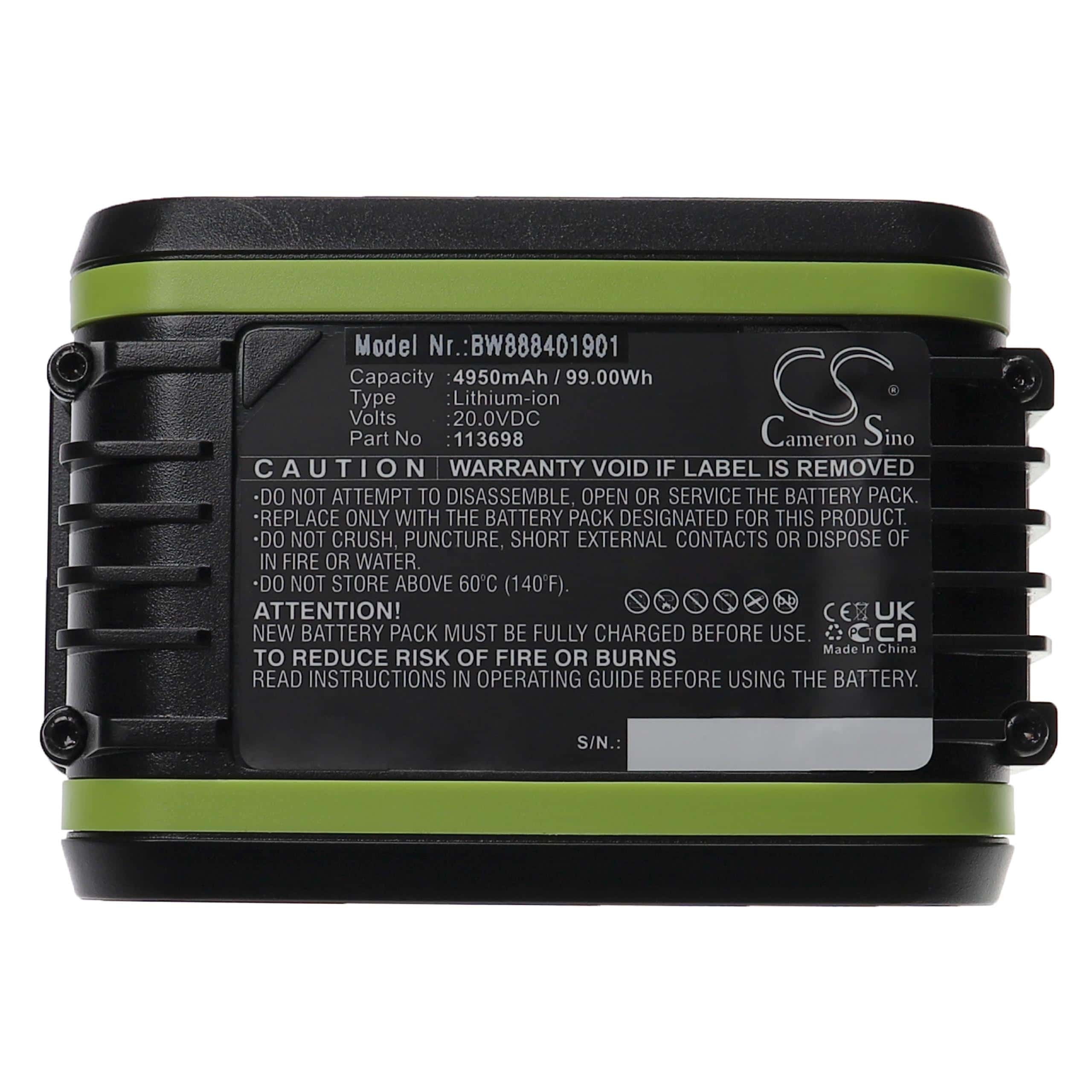 Batería reemplaza AL-KO 113698, Easy Flex B100, B100 para herramienta - 5000 mAh, 20 V, Li-Ion