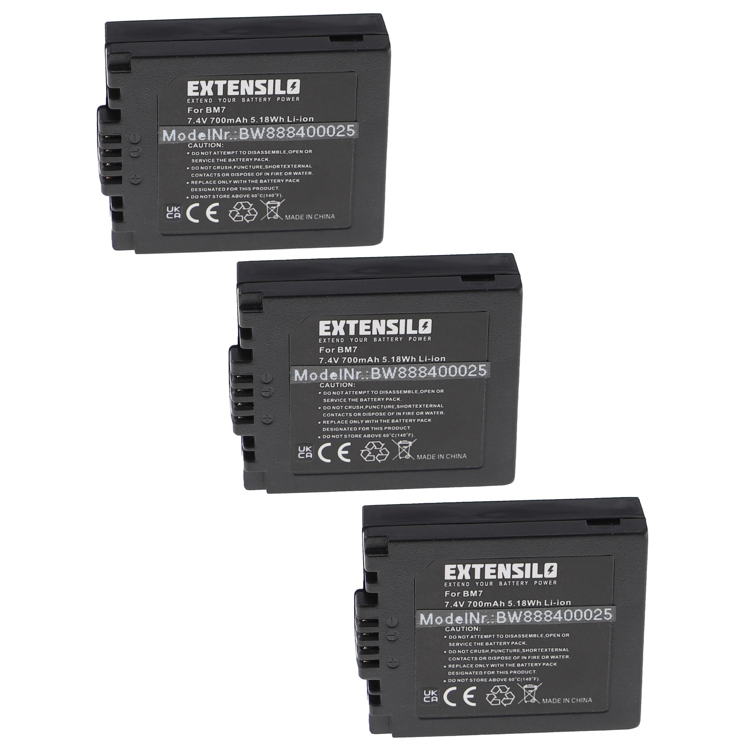 3x Battery replaces Panasonic CGA-S002A/1B, CGA-S002E/1B - 700mAh, 7.4V, Li-Ion