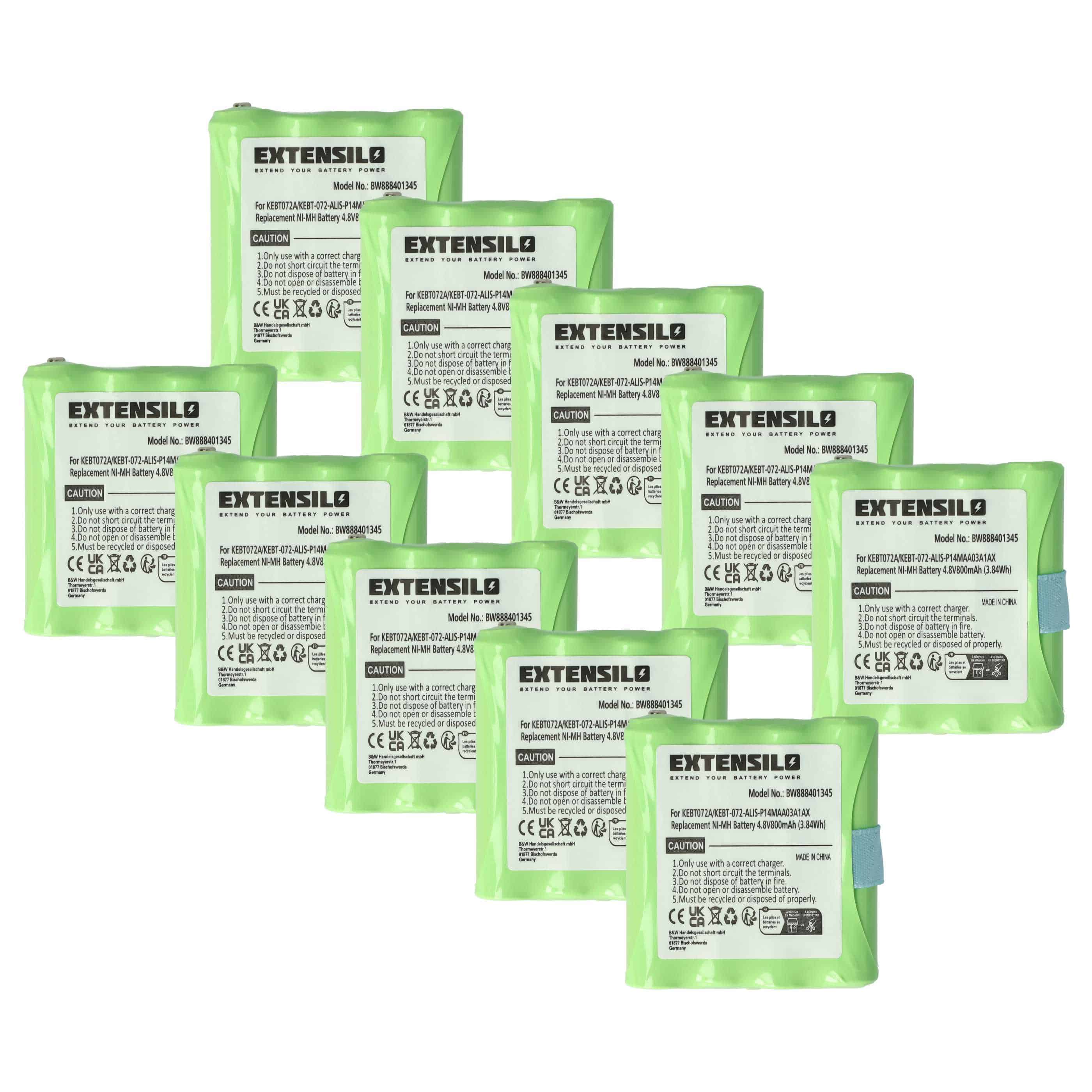 Radio 10x Battery replaces Midland KEBT072A, BATT4R, BATT-4R, KEBT-072-A - 800 mAh 4.8 V NiMH
