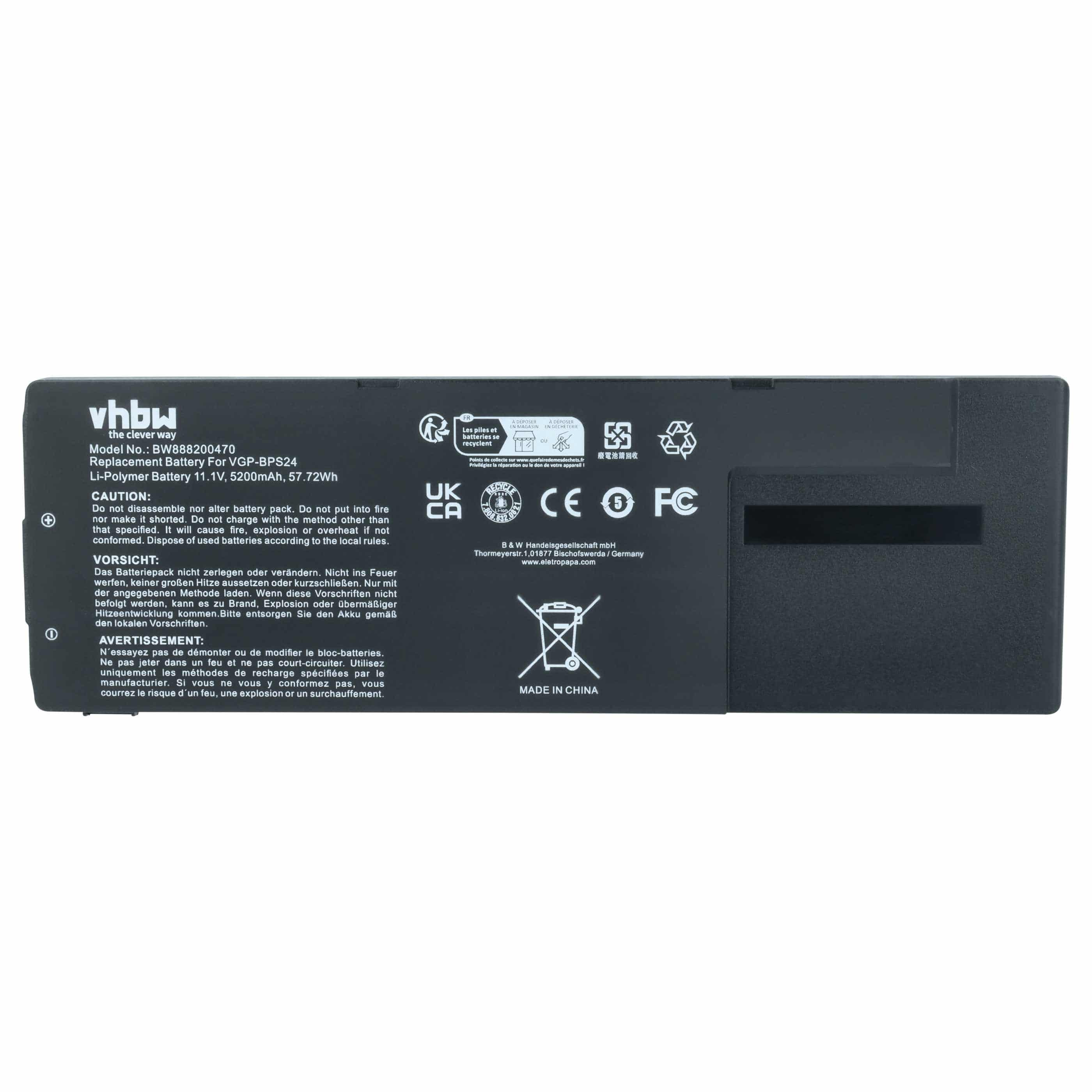Akumulator do laptopa zamiennik Sony VGP-BPSC24, VGP-BPS24, VGP-BPL24 - 5200 mAh 11,1 V LiPo, czarny