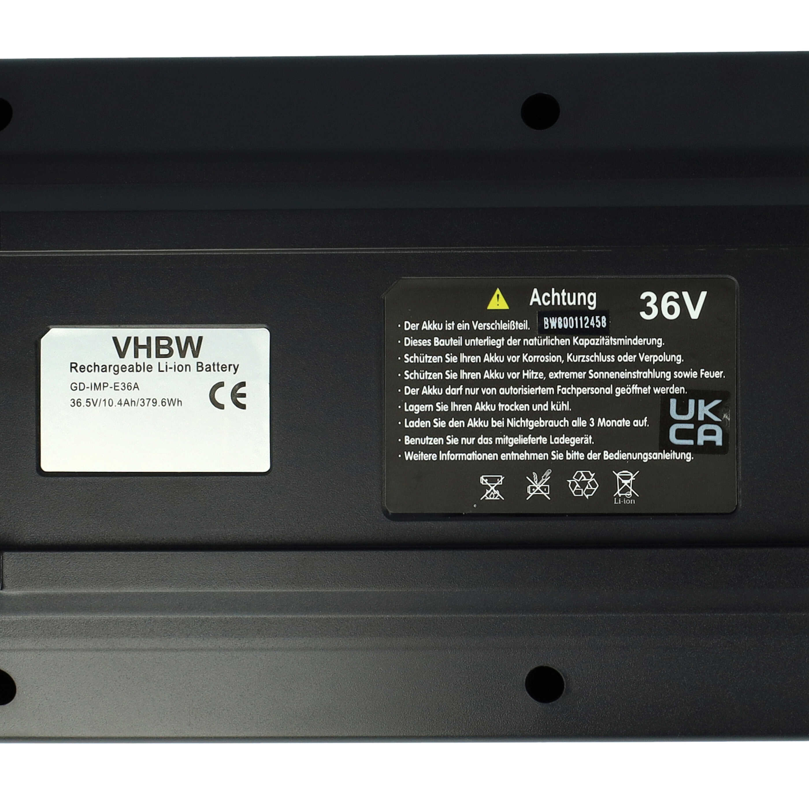 E-Bike Battery Replacement for Gazelle 10INR19/66-4 - 10.4Ah 36V Li-Ion, black