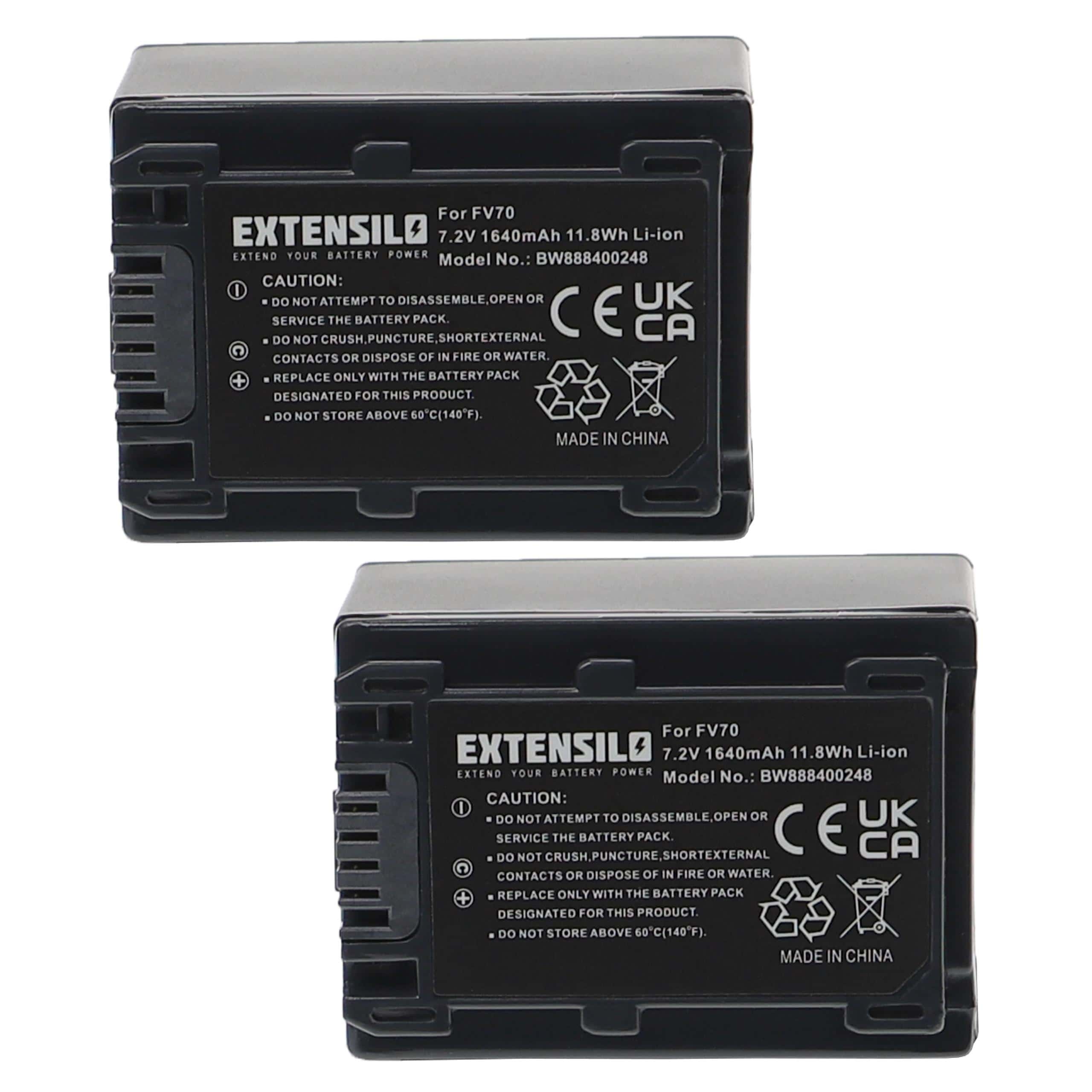 2x Battery replaces Sony NP-FV50, NP-FH71, NP-FV100, NP-FV70, NP-FH100, NP-FH50 - 1640mAh, 7.2V, Li-Ion