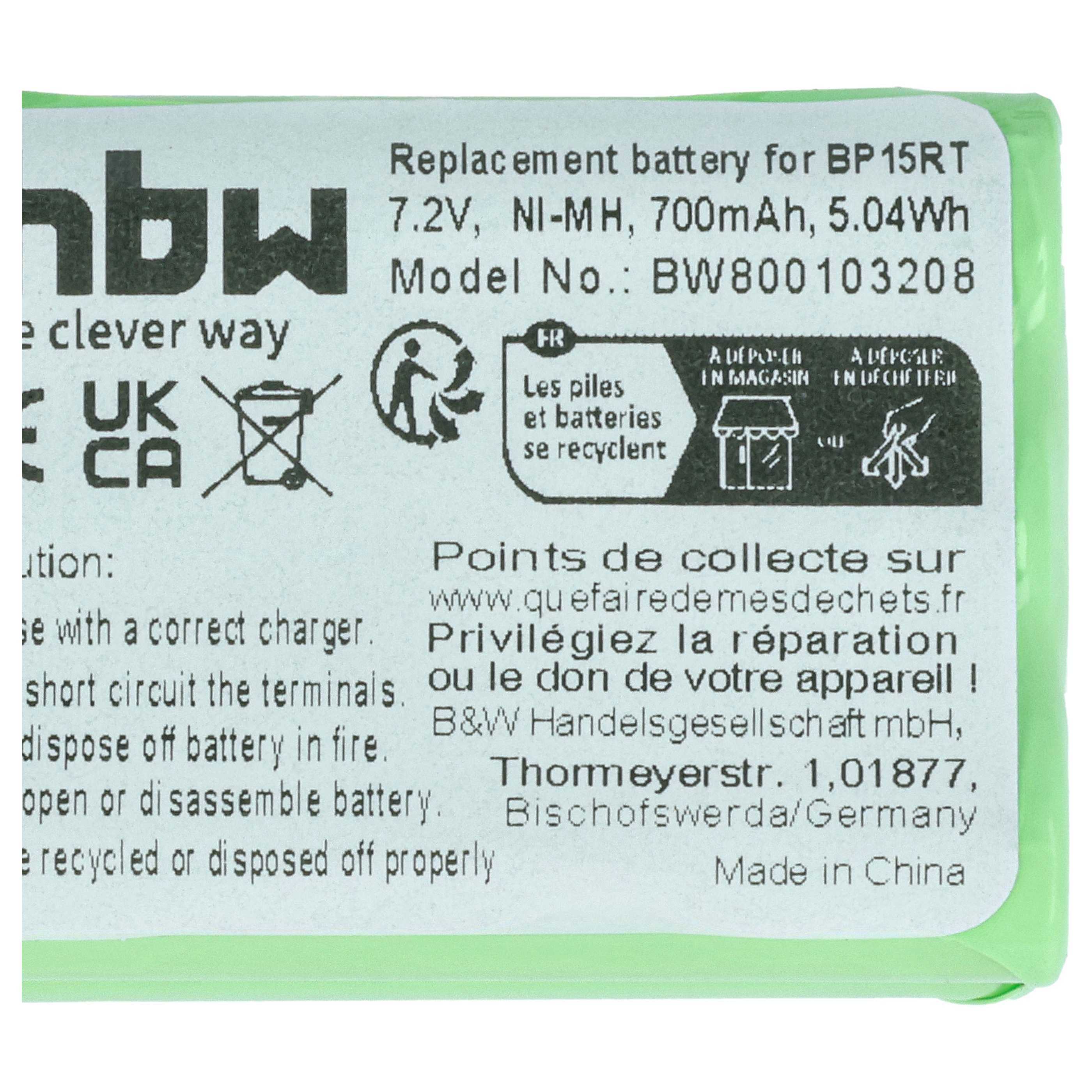 Dog Trainer Battery replaces Dogtra BP-15RT, BP15RT - 700 mAh 7.2 V NiMH