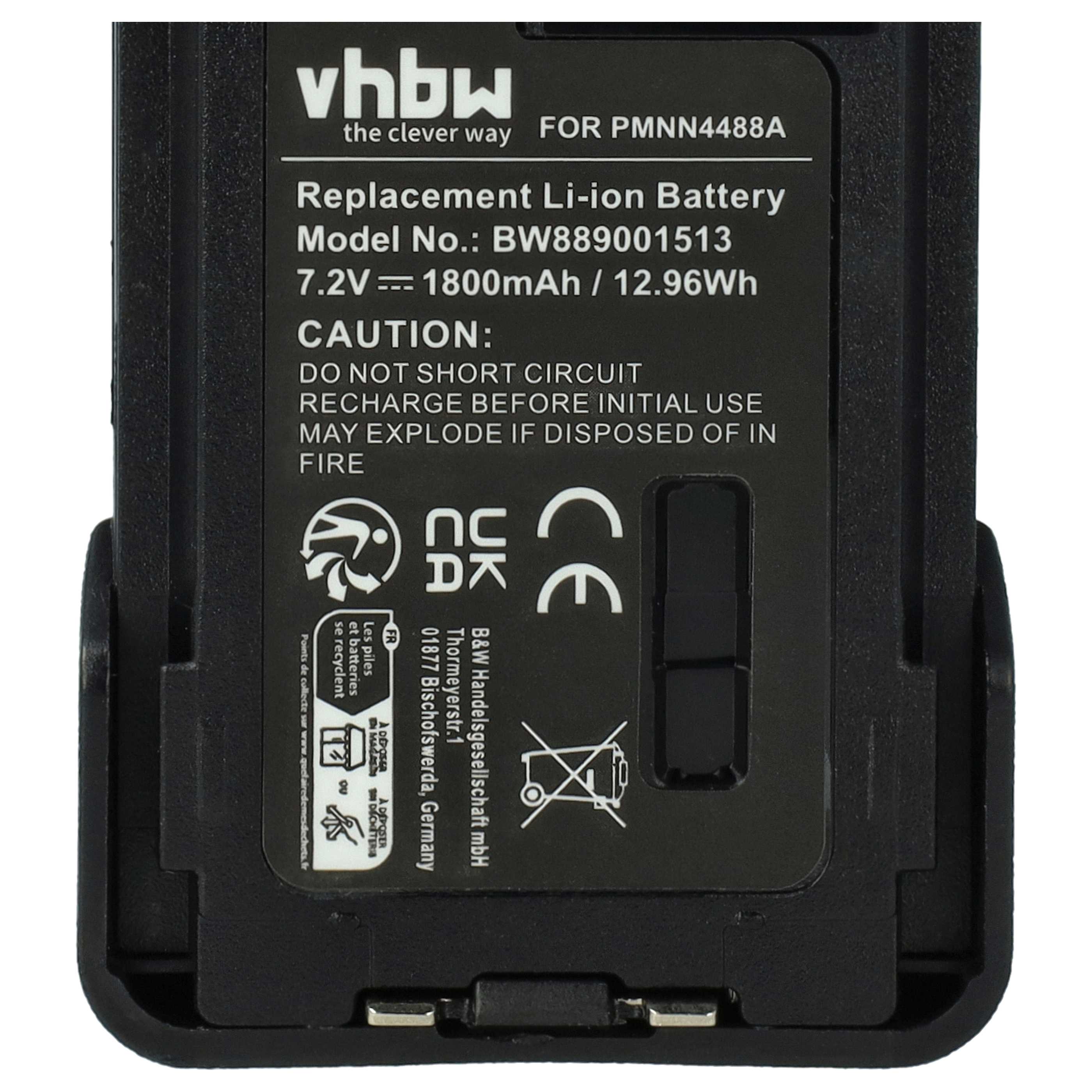 Radio 5x Battery replaces Motorola PMNN4416, PMNN4415AR, PMNN4415, PMNN441 - 1800 mAh 7.4 V Li-Ion + Belt Clip