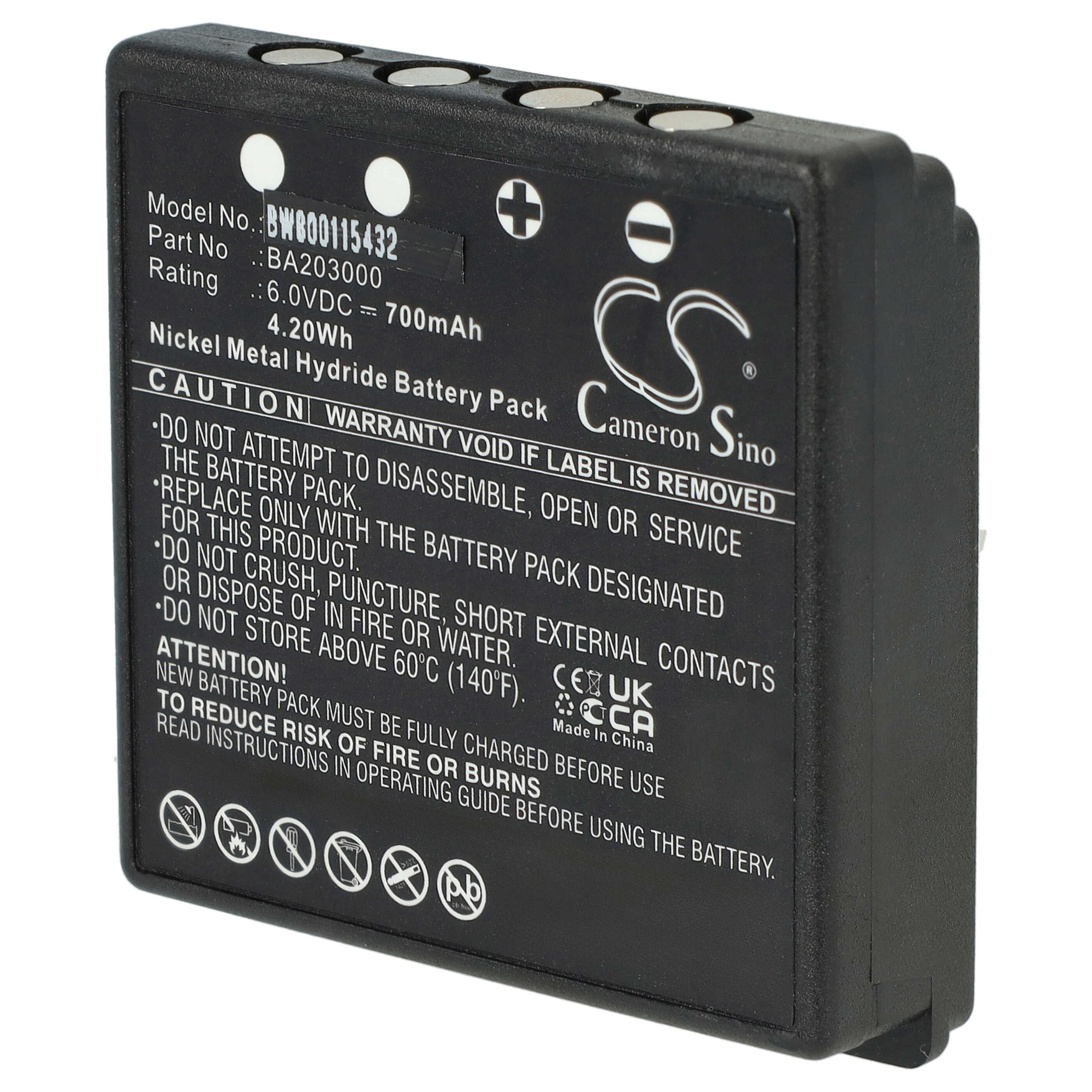 Batería reemplaza HBC BA203000, BA205030, 005-01-00615 para mando distancia industrial HBC - 700 mAh 6 V NiMH