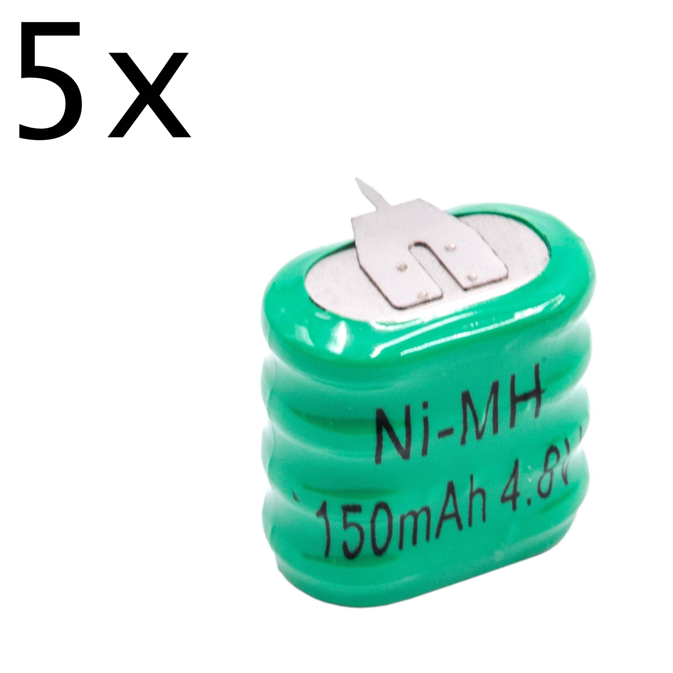 5x Button Cell Battery (4x Cell) Type 4/V150H 3 Pins for Model Building Solar Lamps etc. - 150mAh 4.8V NiMH