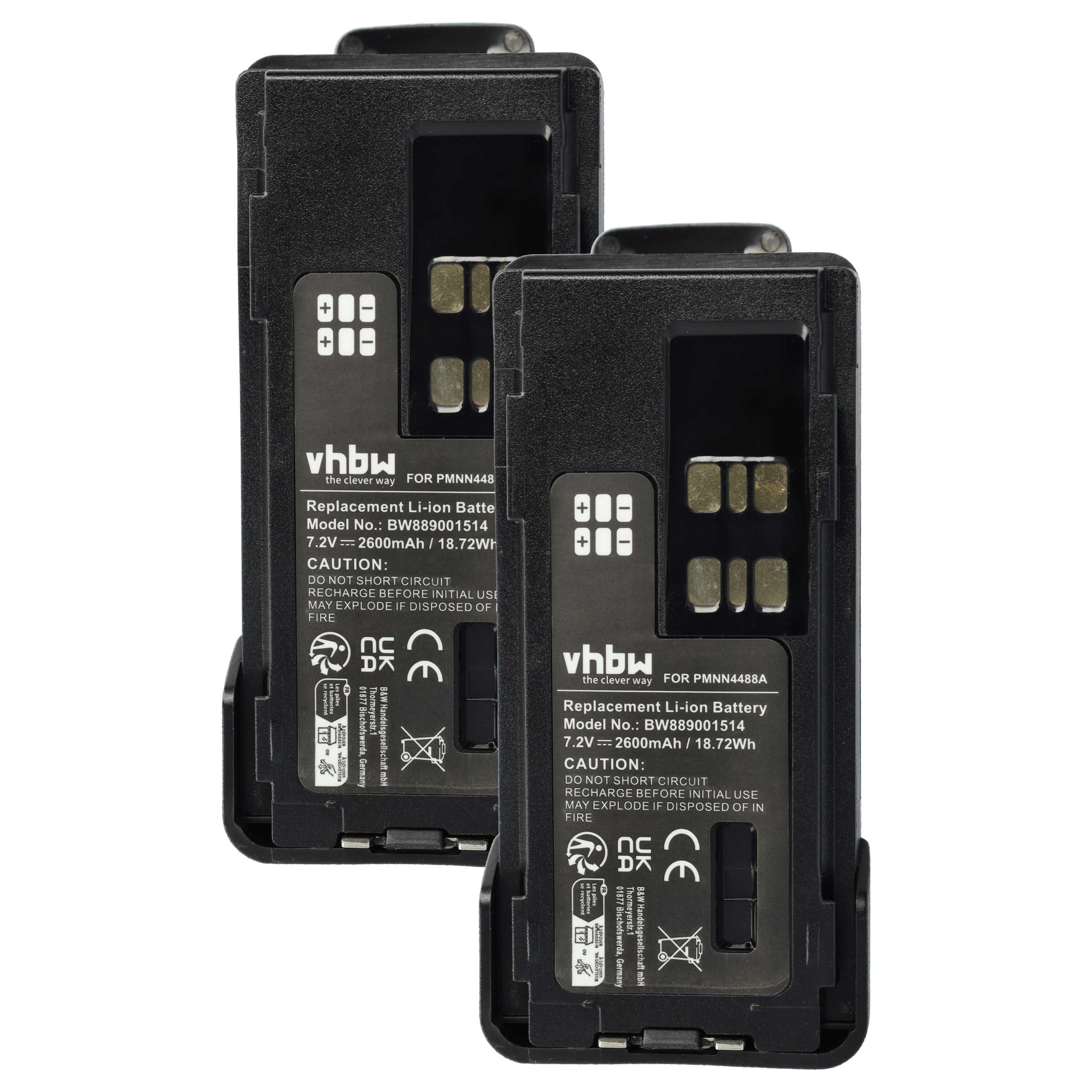 Radio 2x Battery replaces Motorola PMNN4416, PMNN4415AR, PMNN4415, PMNN441 - 2600 mAh 7.4 V Li-Ion + Belt Clip