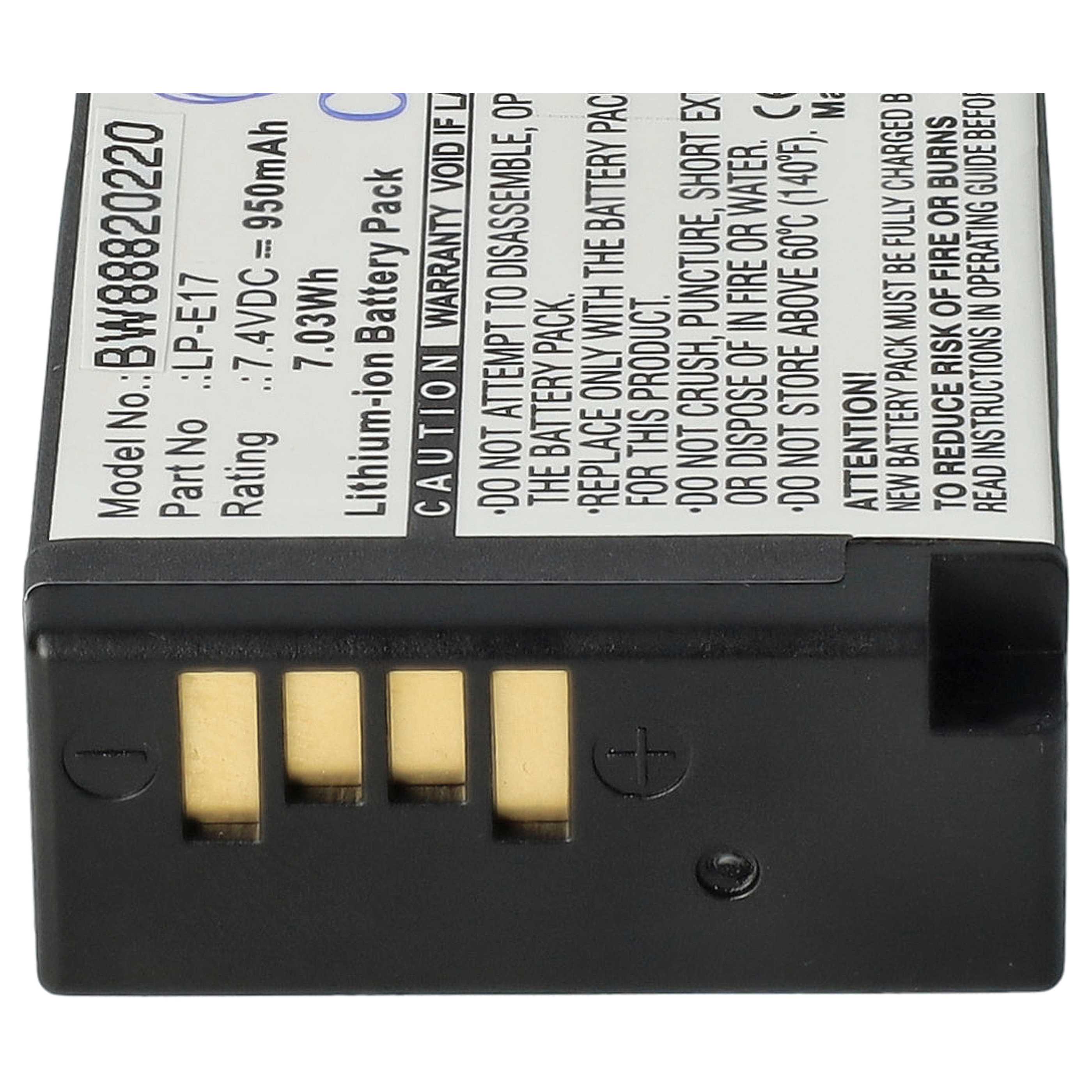 2x Battery replaces Canon LP-E17 - 950mAh, 7.2V, Li-Ion