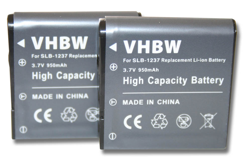 Batteries (2x pièces) remplace Samsung SBL-1237 pour appareil photo - 950mAh 3,7V Li-ion