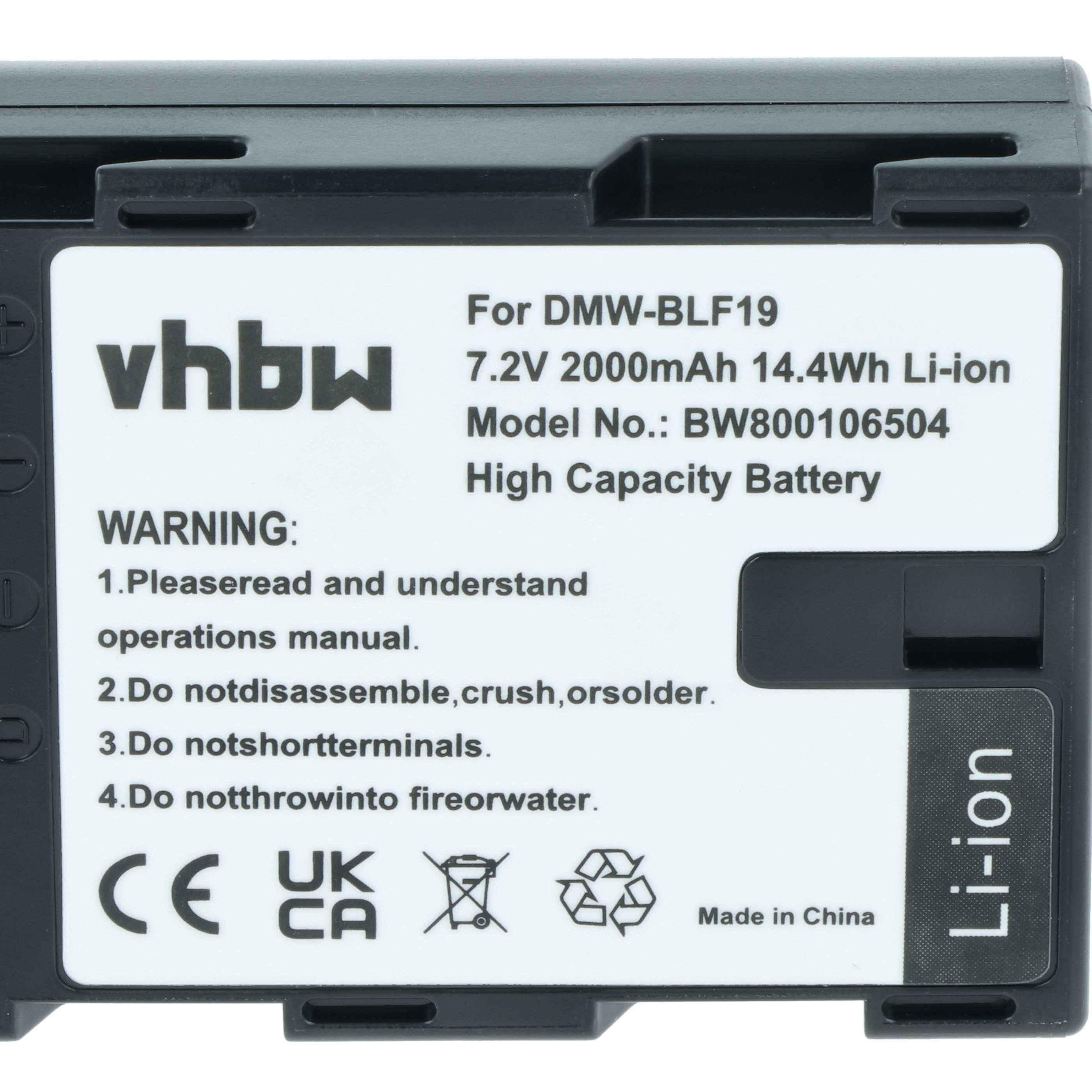 3x Battery replaces Panasonic DMW-BLF19E, DMW-BLF19 - 2000mAh, 7.2V, Li-Ion