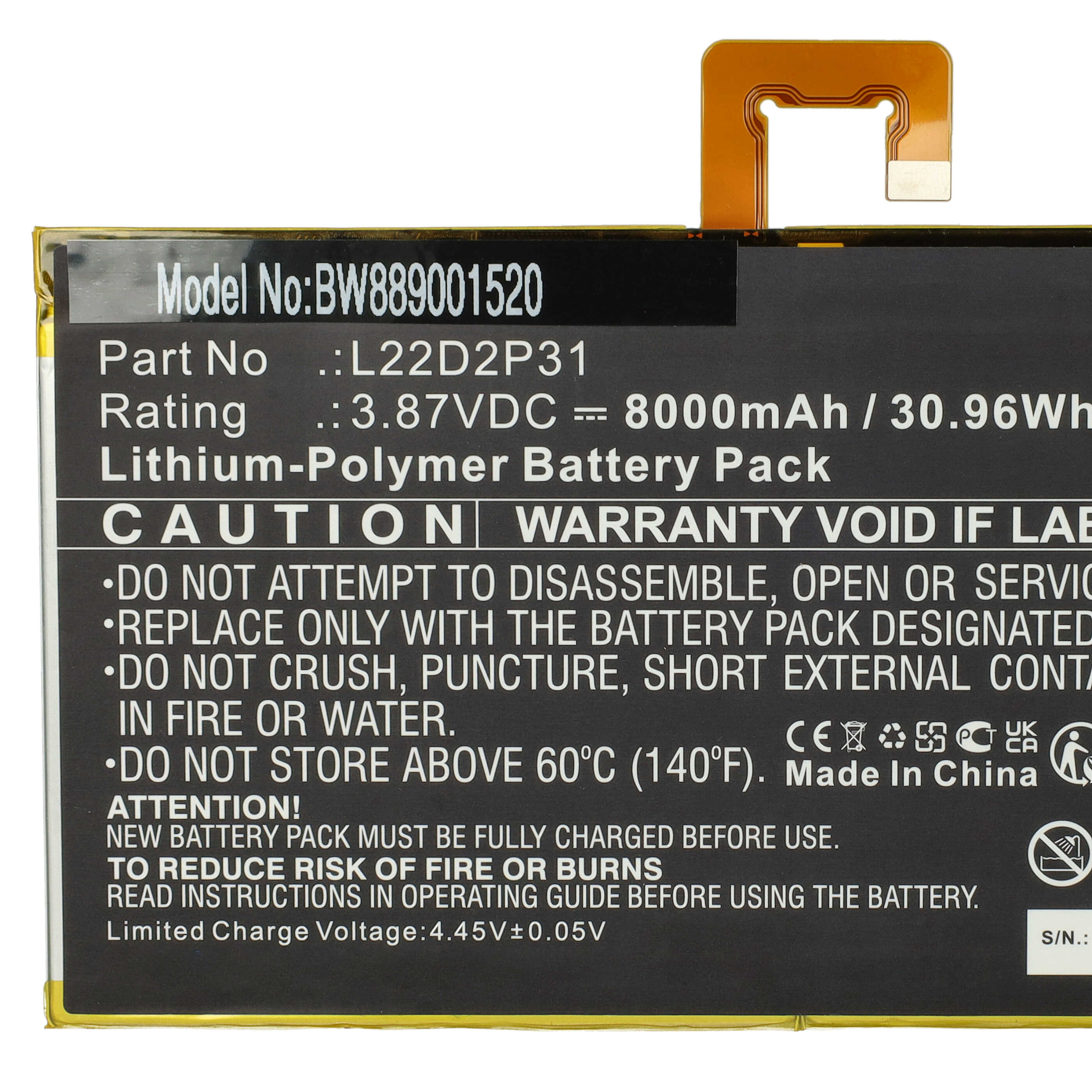 Tablet-Akku als Ersatz für Lenovo L22D2P31 - 8000mAh 3,87V Li-Polymer