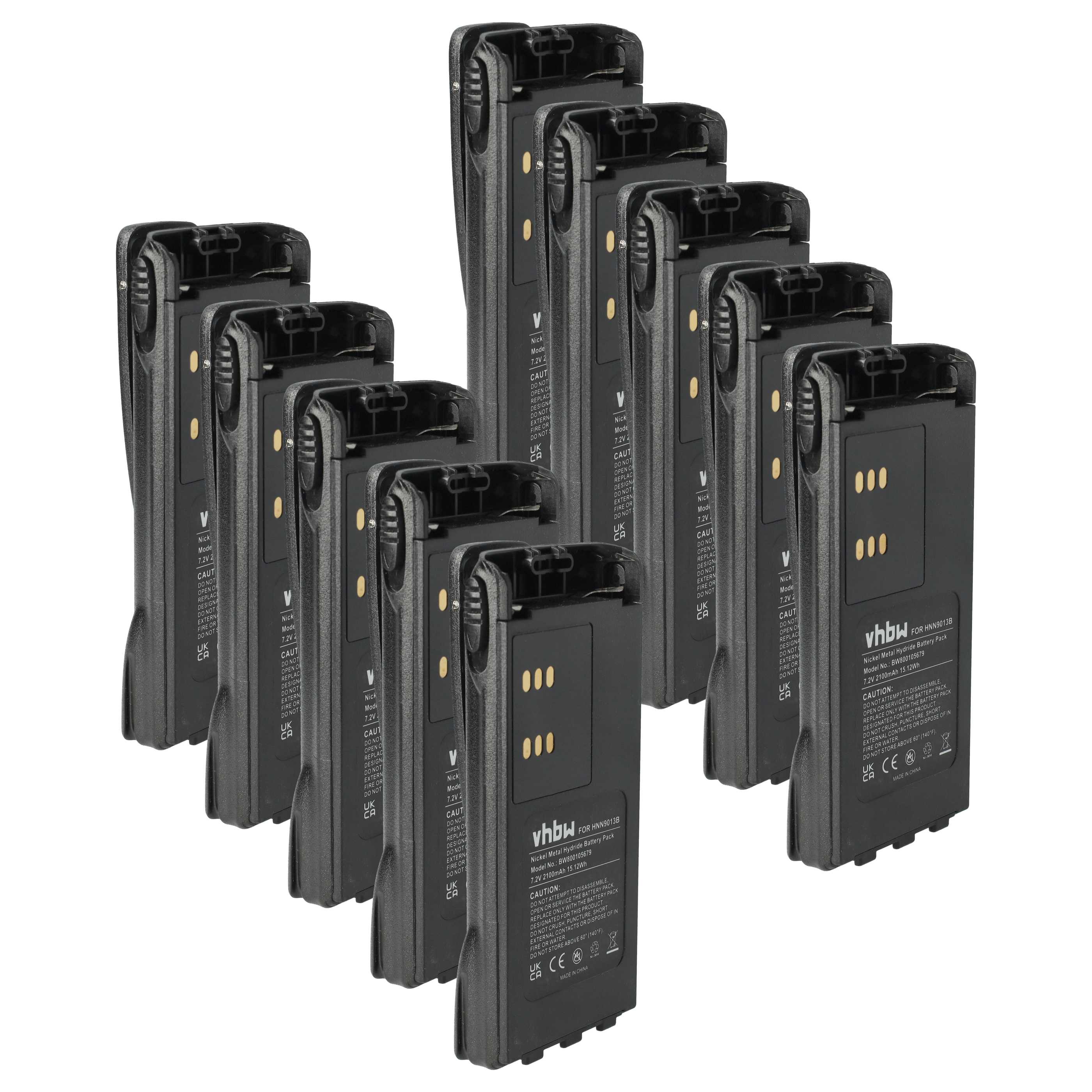Radio 10x Battery replaces Motorola HMNN4151, HMNN4154, HNN4001, HMNN4158, HMNN4159 - 2100 mAh 7.2 V NiMH