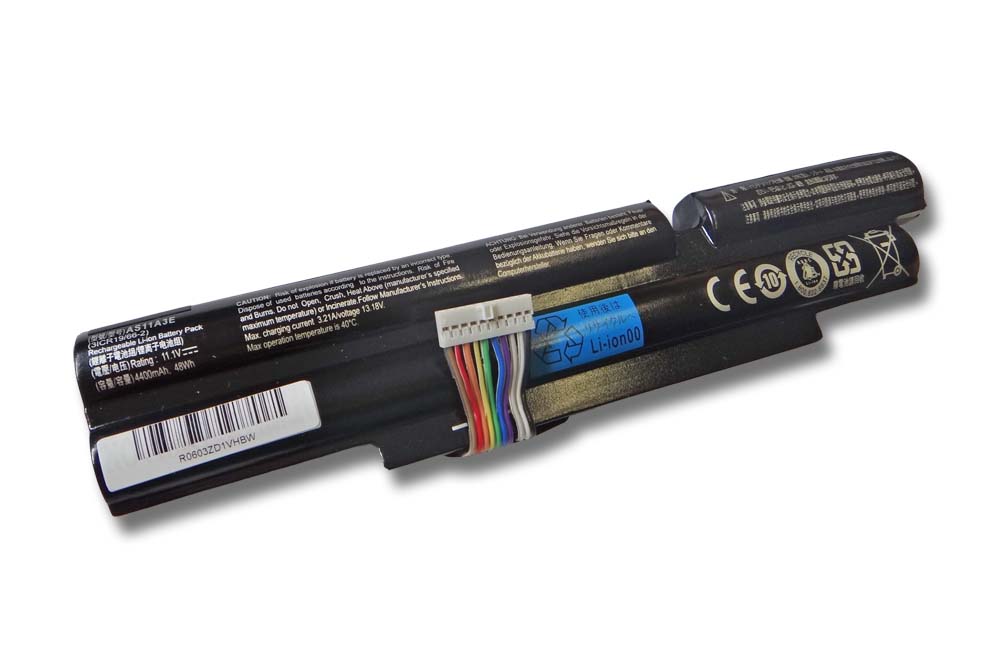 Batterie remplace Acer 3INR18/65-2, 3ICR19/66-2, AS11A3E pour ordinateur portable - 4400mAh 11,1V Li-ion, noir