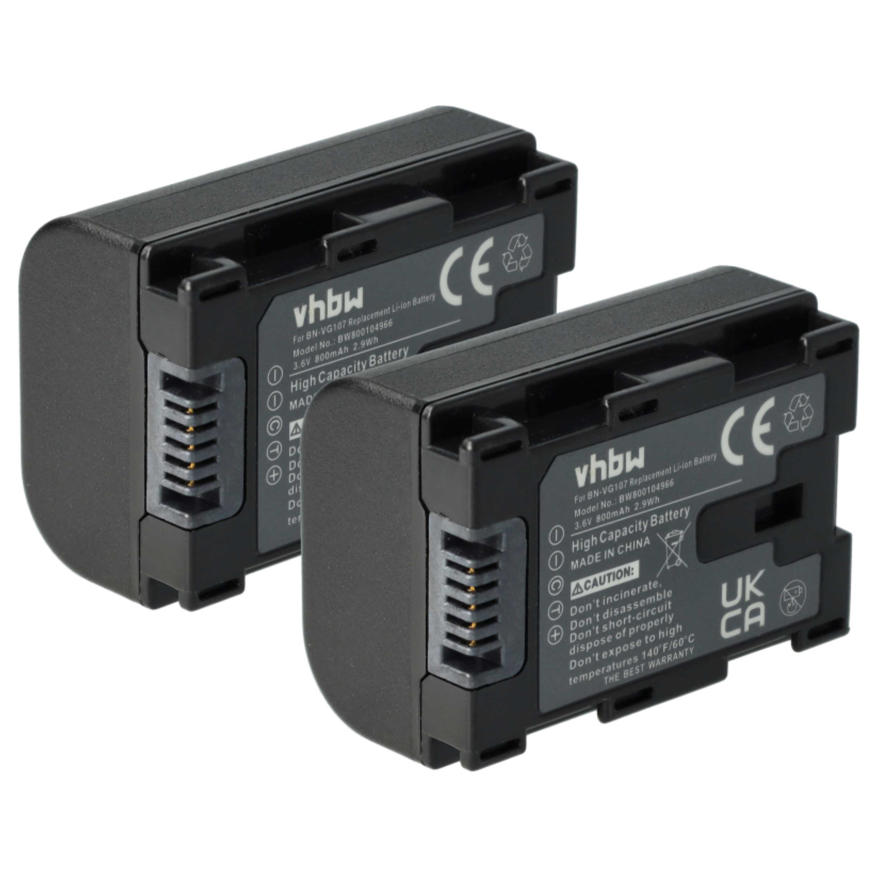Videocamera 2x Battery replaces JVC BN-VG107, BN-VG107U, BN-VG107E, BN-VG107US - 800 mAh 3.6 V Li-Ion